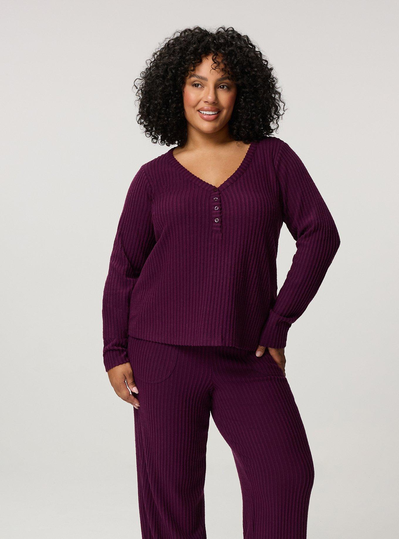 Super Soft Plush Rib Henley Lounge Top, WINTER BLOOM, alternate