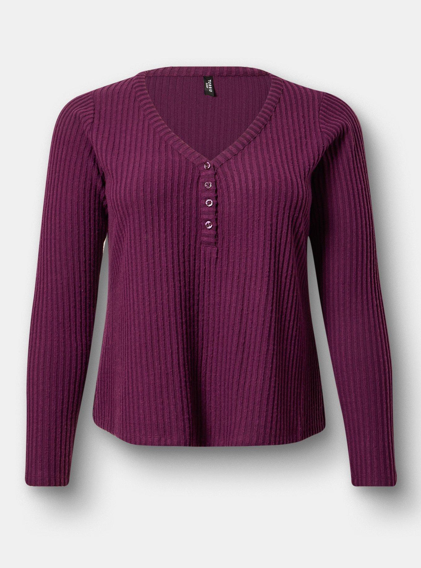 Super Soft Plush Rib Henley Lounge Top, WINTER BLOOM, flat