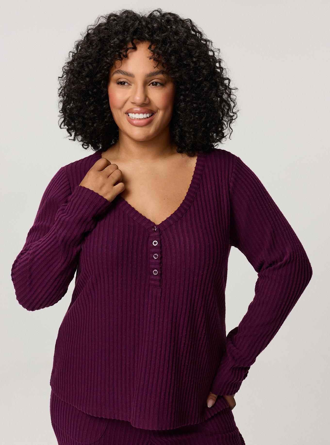 Super Soft Plush Rib Henley Lounge Top, WINTER BLOOM, hi-res