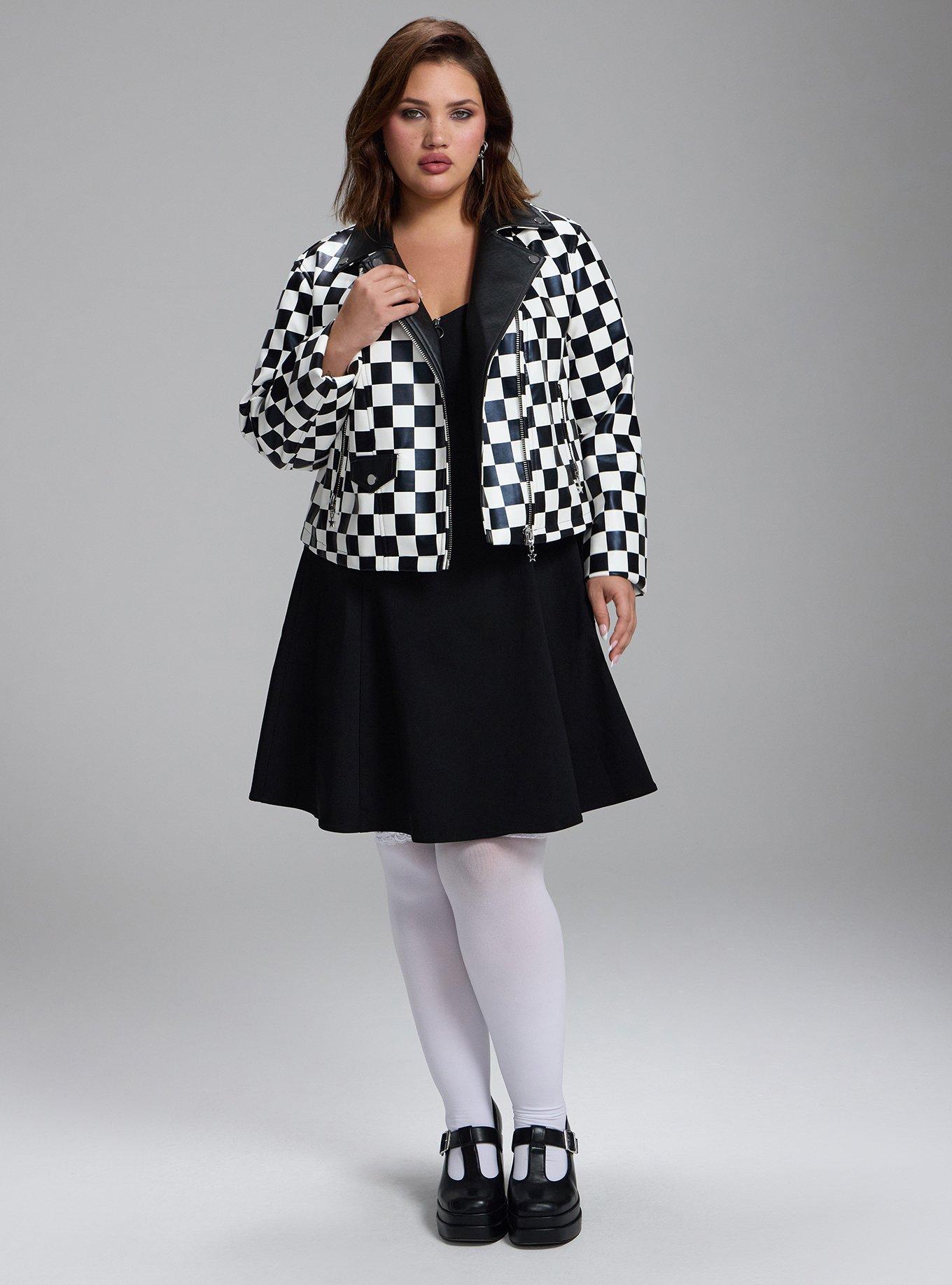 Nightfall Faux Leather Cropped Moto Jacket, BLACK WHITE CHECKERS, alternate