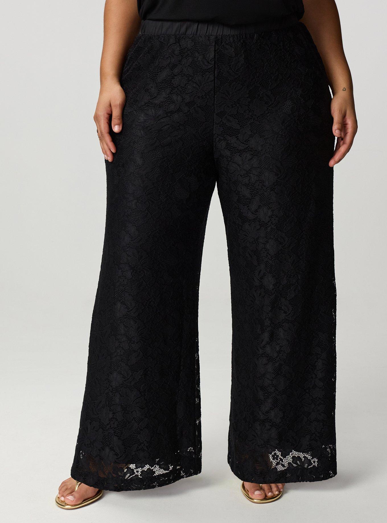 Pull-On High-Rise Wide-Leg Lace Pant, DEEP BLACK, alternate