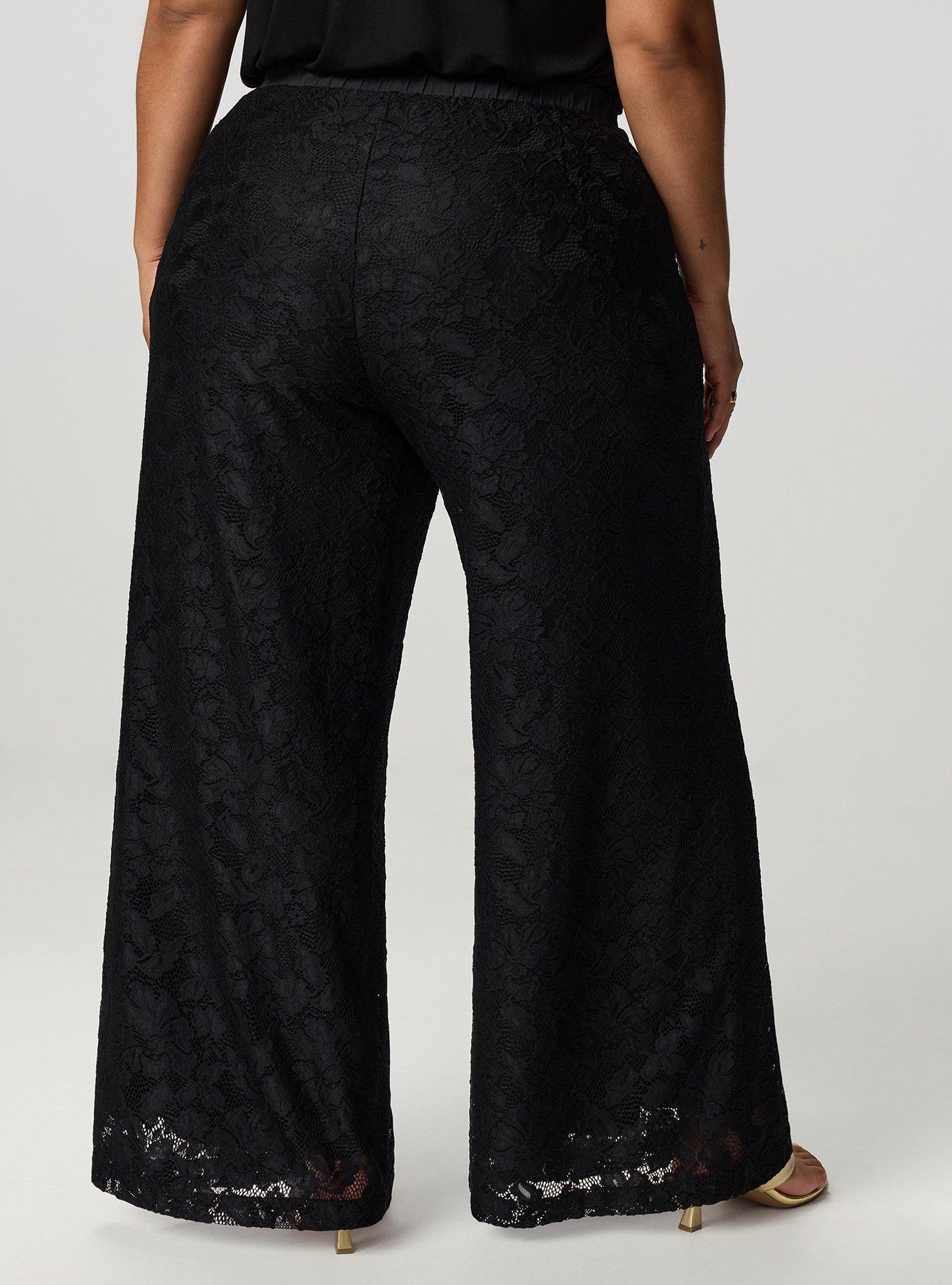 Pull-On High-Rise Wide-Leg Lace Pant, DEEP BLACK, alternate