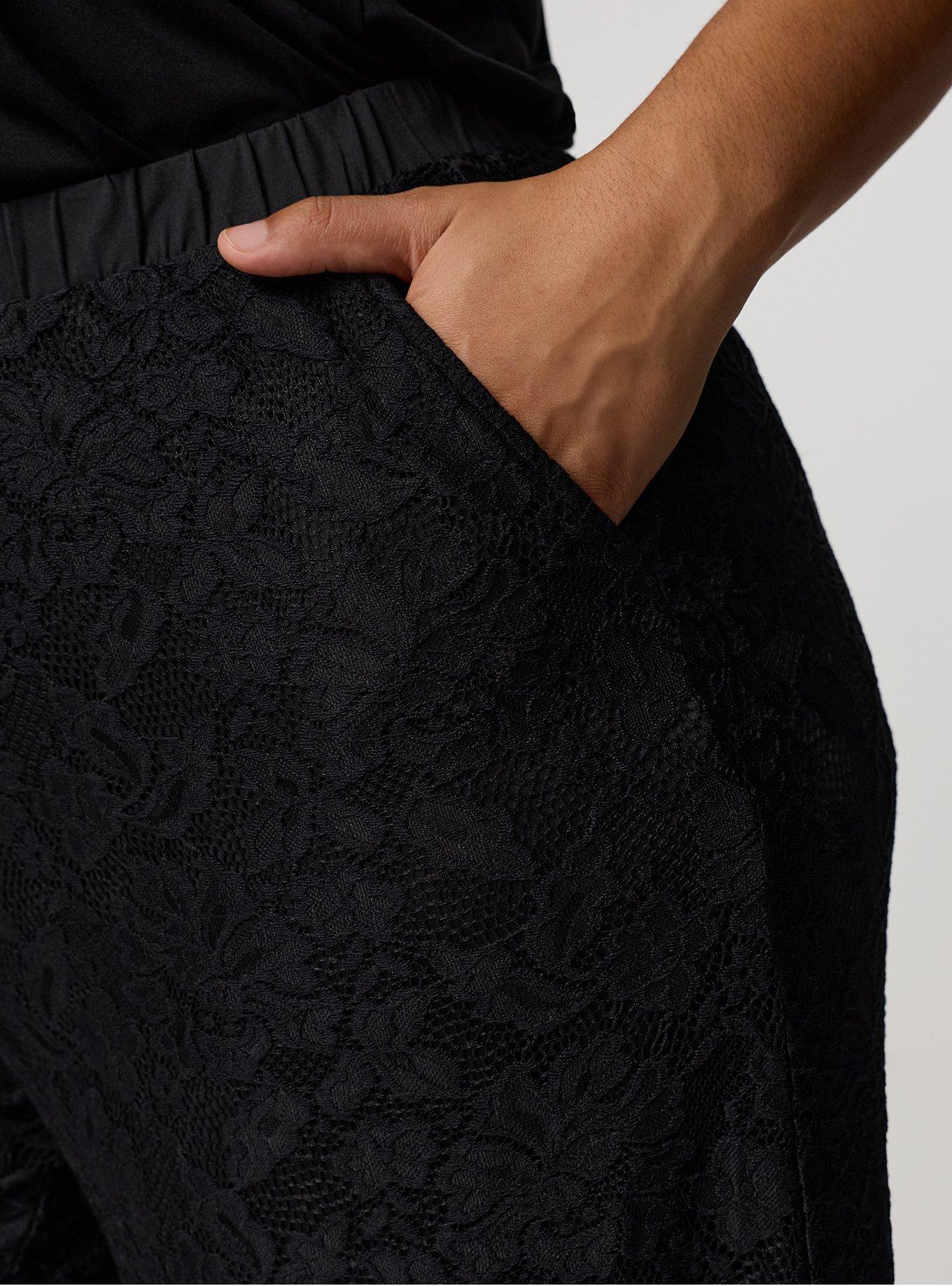 Pull-On High-Rise Wide-Leg Lace Pant, DEEP BLACK, alternate