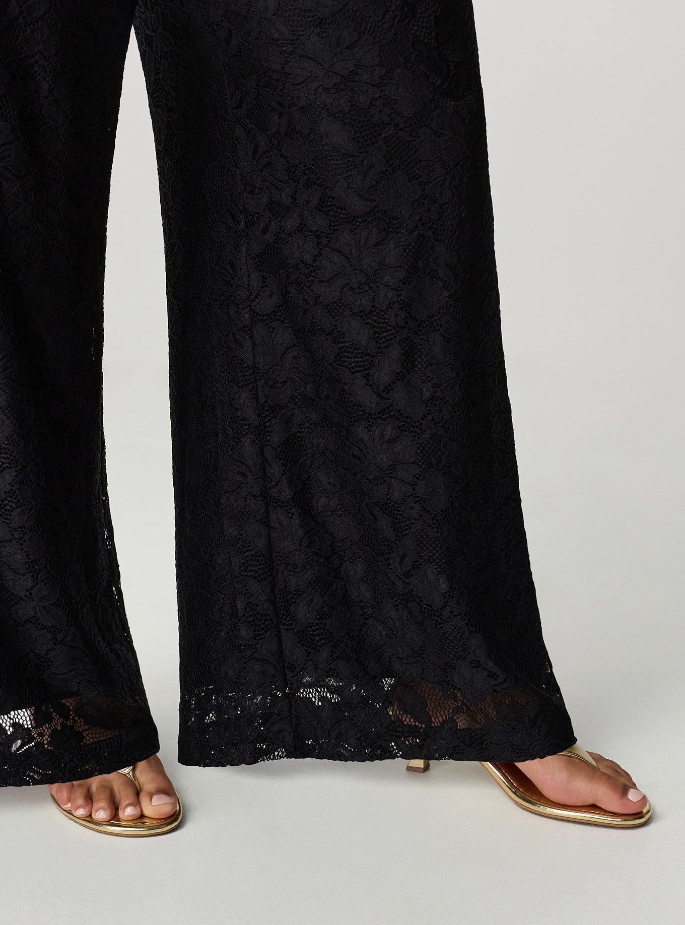 Pull-On High-Rise Wide-Leg Lace Pant, DEEP BLACK, alternate