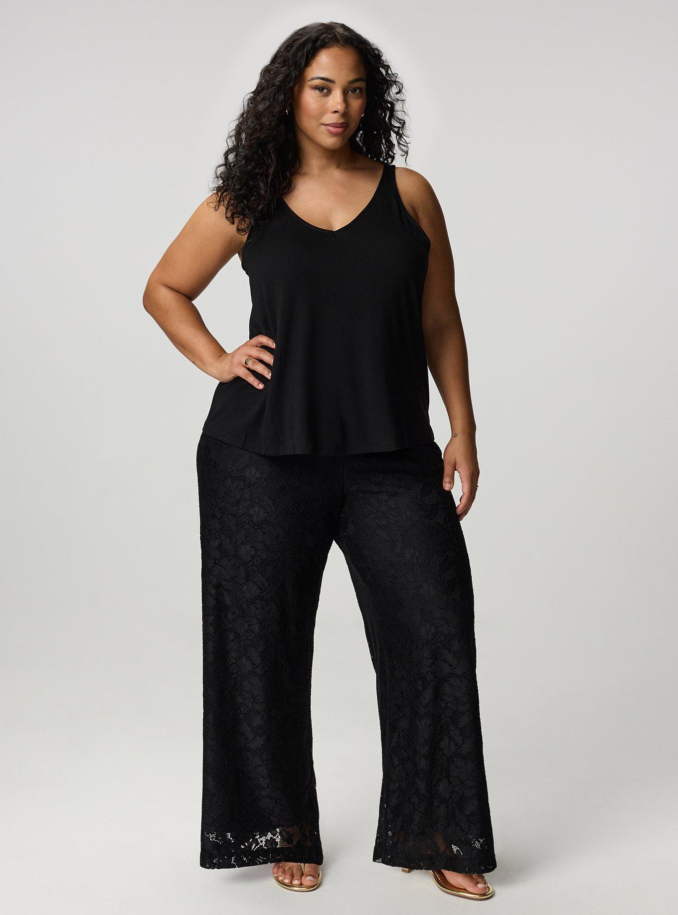 Pull-On High-Rise Wide-Leg Lace Pant, DEEP BLACK, alternate