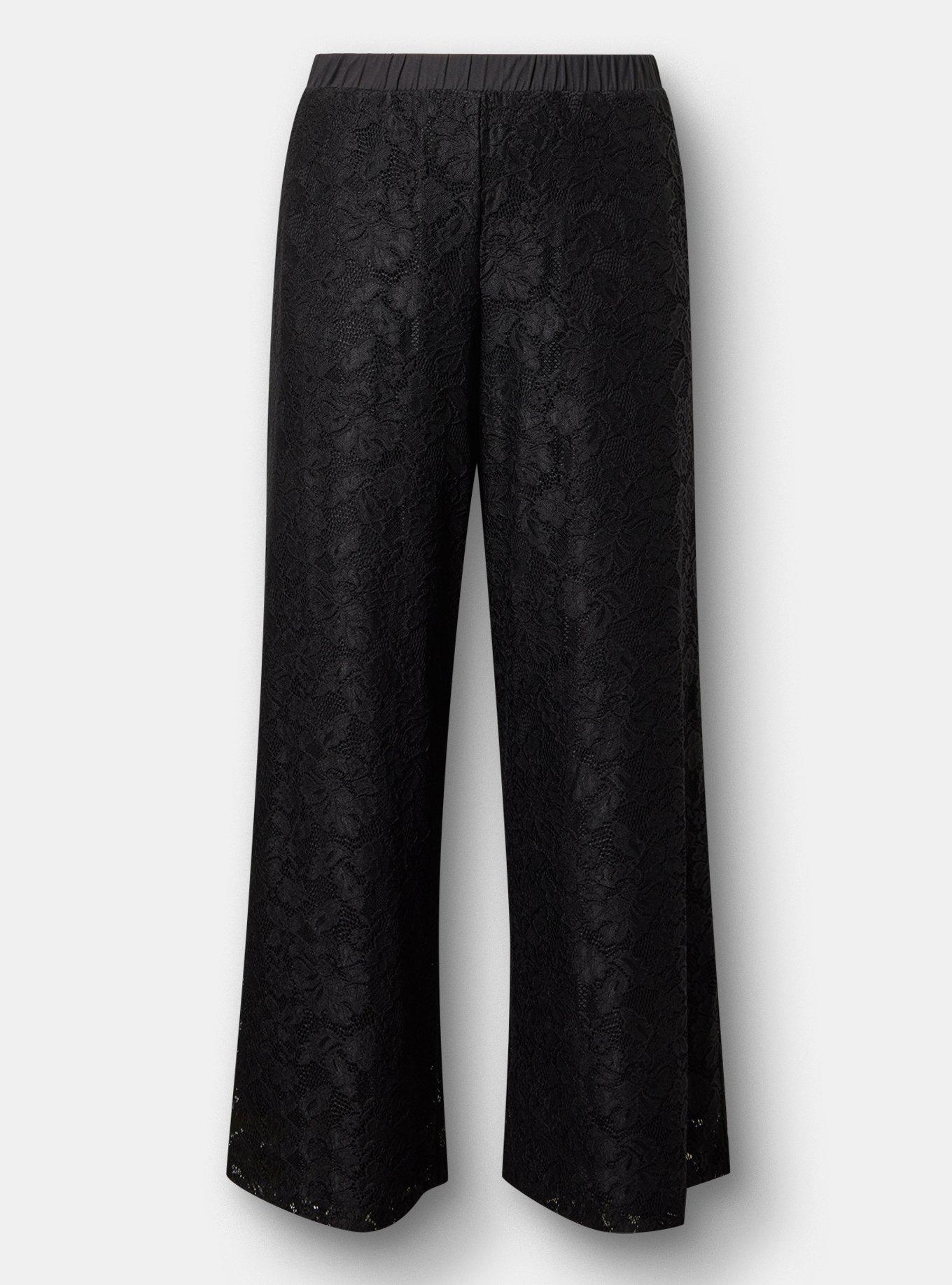 Pull-On High-Rise Wide-Leg Lace Pant, DEEP BLACK, flat