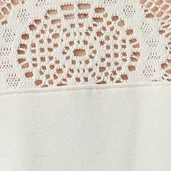 Plus Size Cozy Fleece V-Neck Crochet Yoke Sweatshirt, WHISPER WHITE, swatch