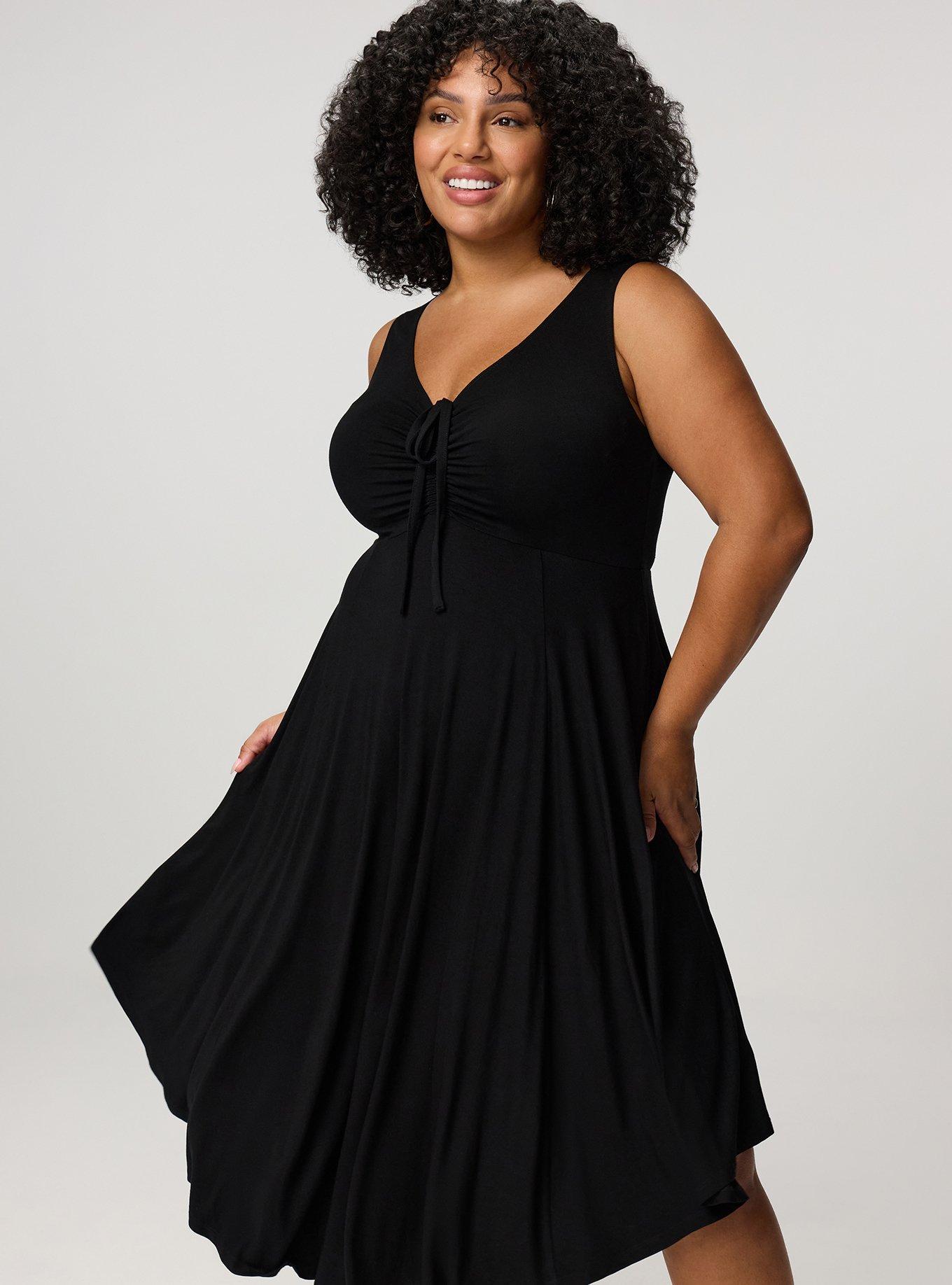 Shirred Front Super Soft Midi Dress, DEEP BLACK, alternate