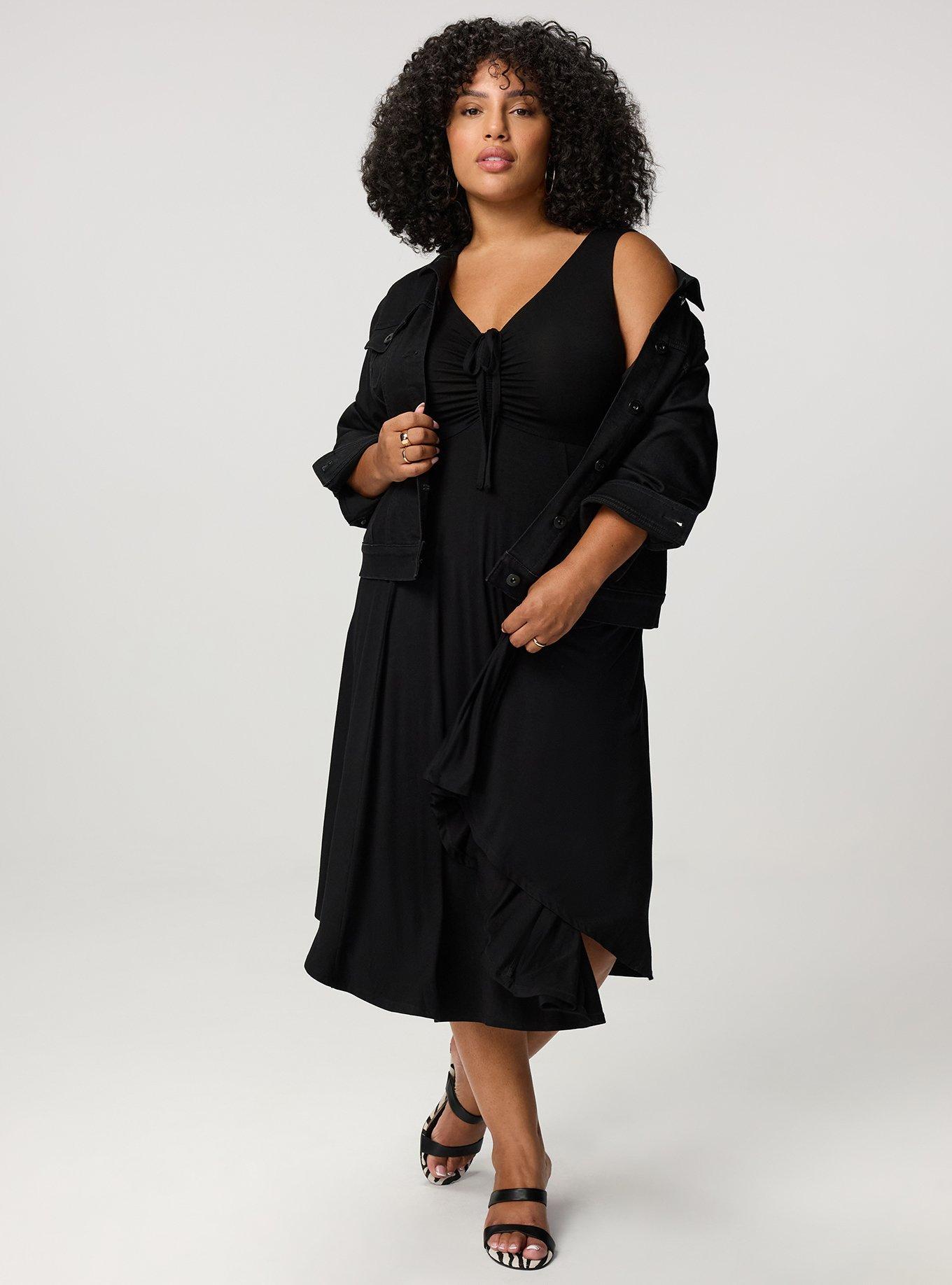Shirred Front Super Soft Midi Dress, DEEP BLACK, alternate