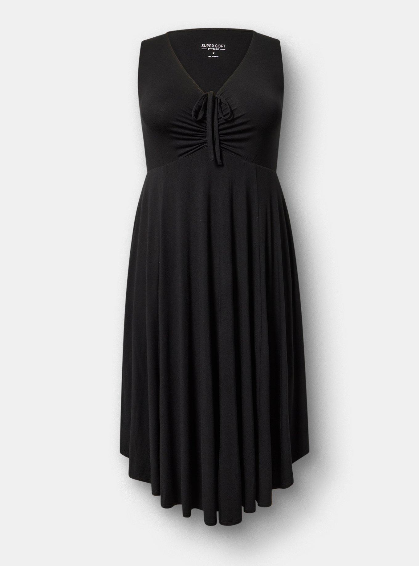 Shirred Front Super Soft Midi Dress, DEEP BLACK, flat
