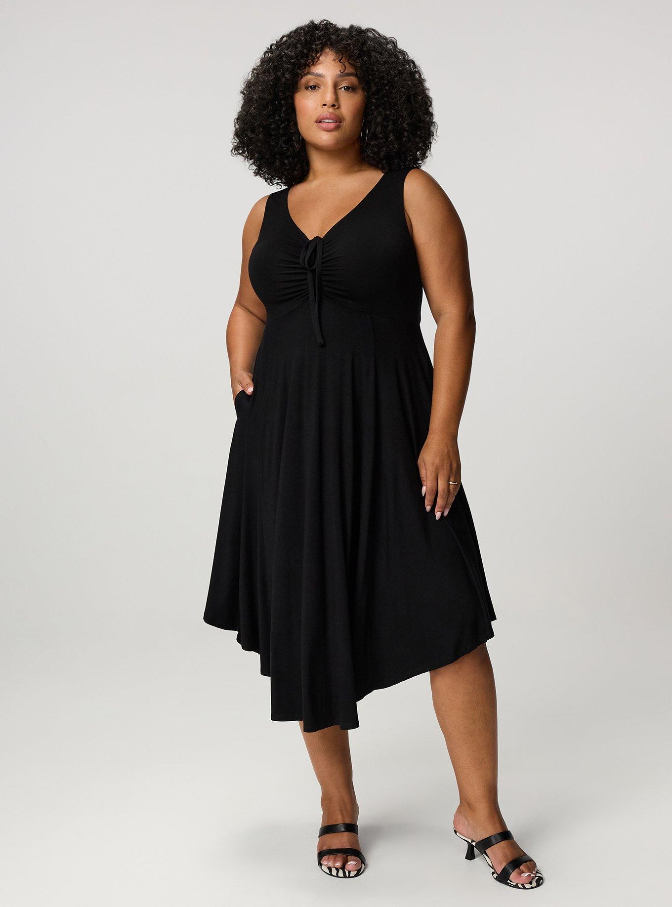 Shirred Front Super Soft Midi Dress, DEEP BLACK, hi-res