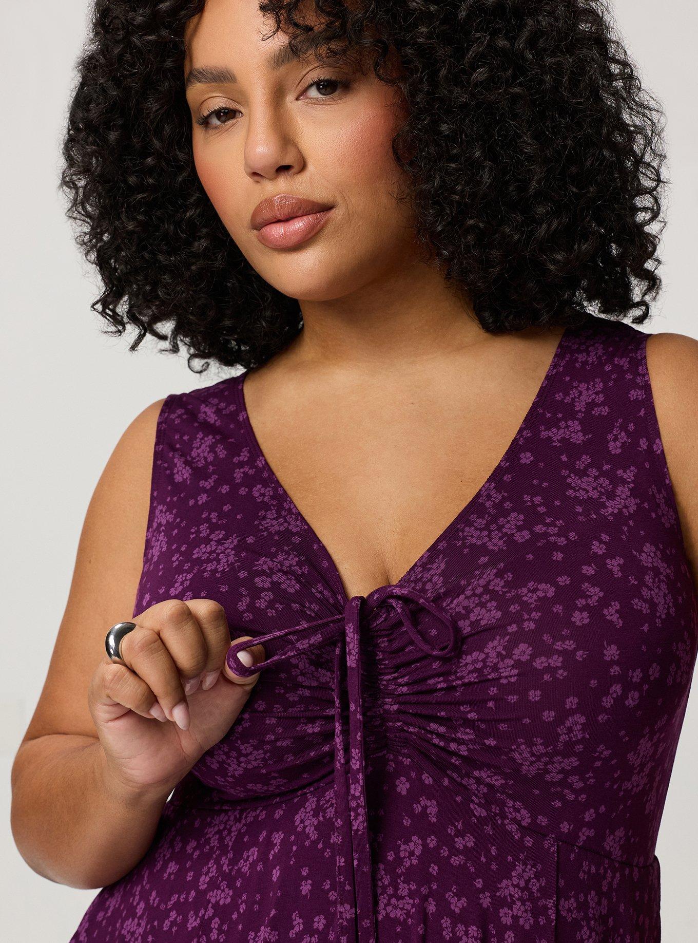 Shirred Front Super Soft Midi Dress, DUSTED DITSY FLORAL PLUM, alternate