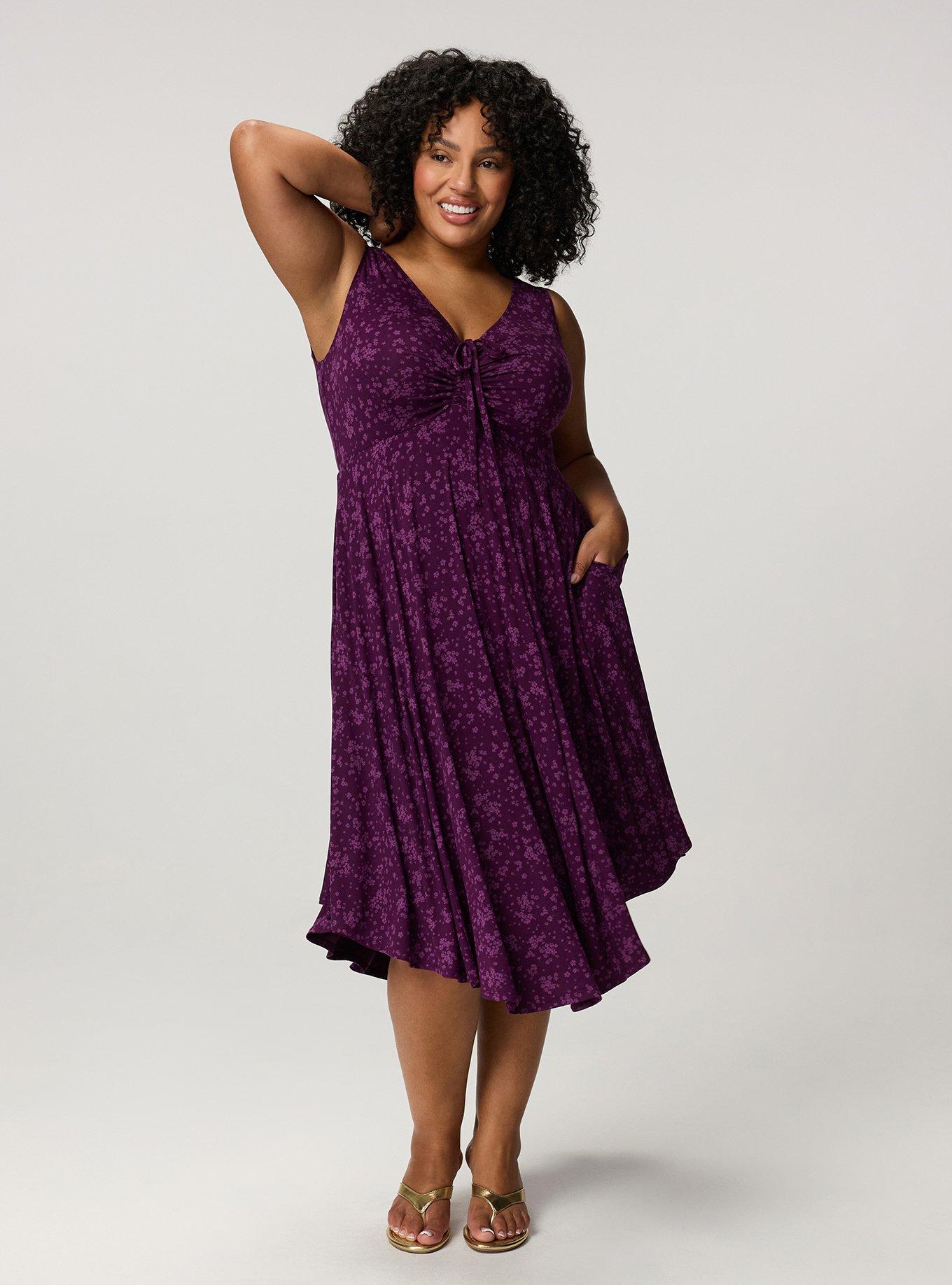 Shirred Front Super Soft Midi Dress, DUSTED DITSY FLORAL PLUM, alternate