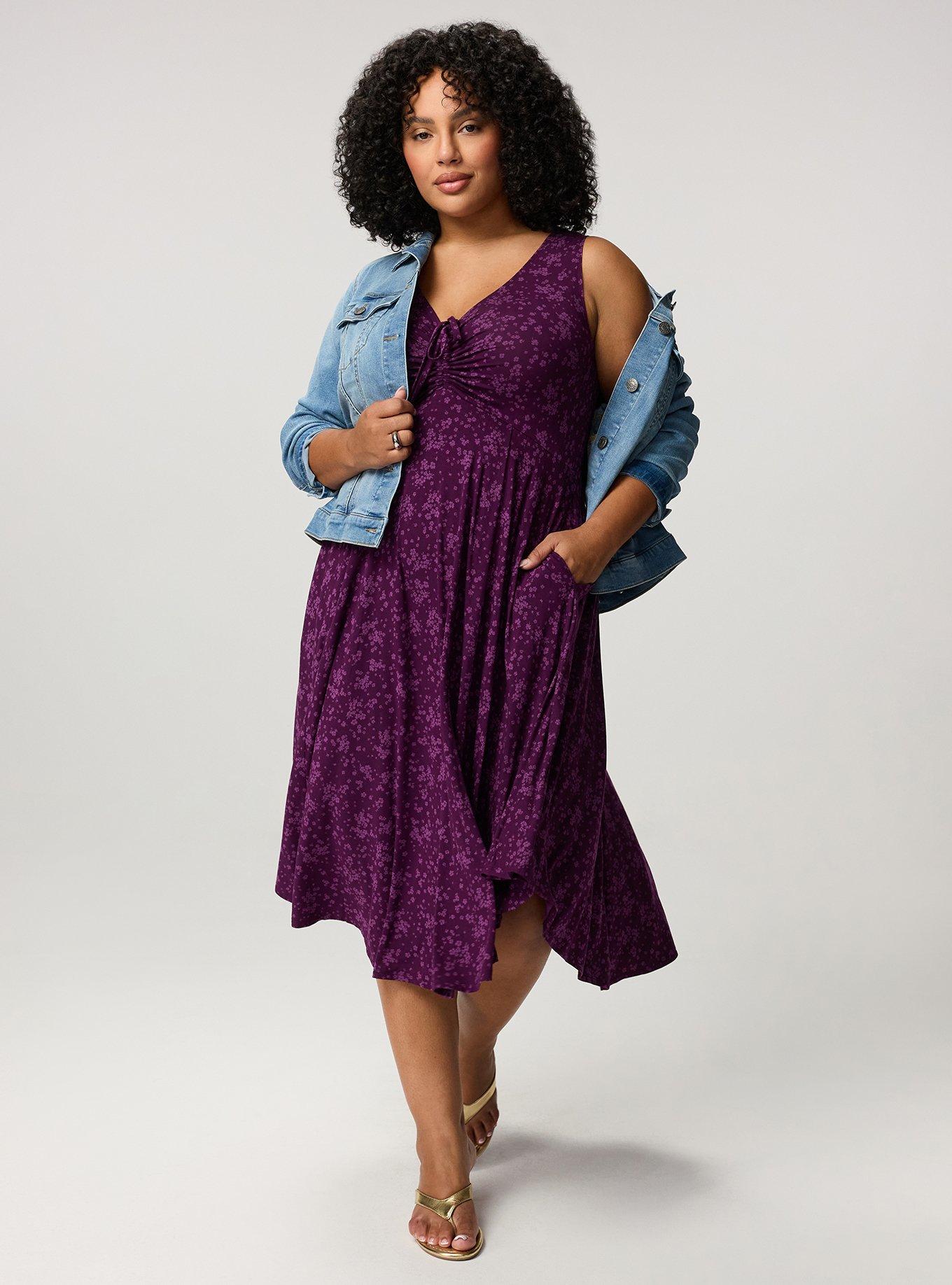 Shirred Front Super Soft Midi Dress, DUSTED DITSY FLORAL PLUM, alternate