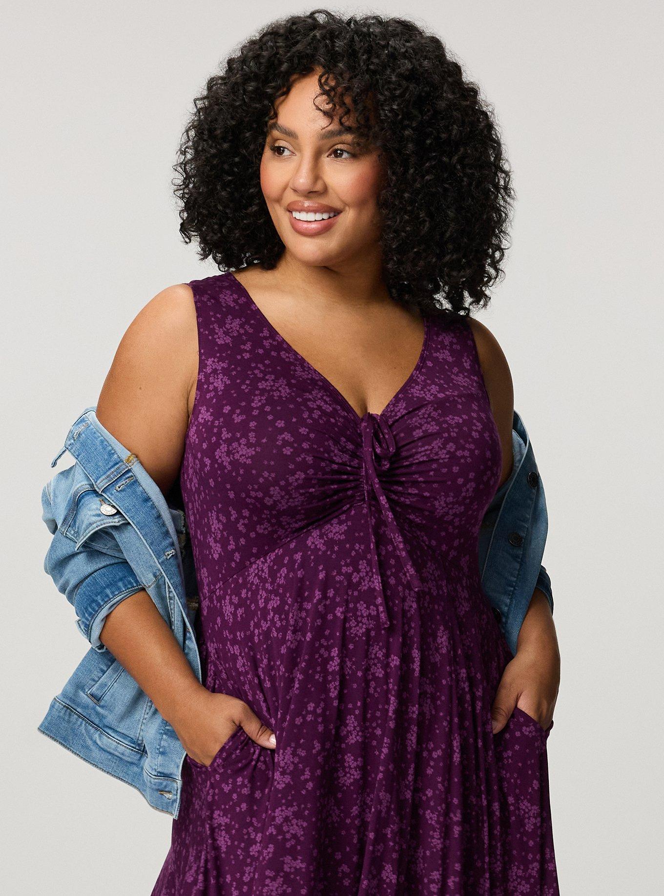 Shirred Front Super Soft Midi Dress, DUSTED DITSY FLORAL PLUM, alternate