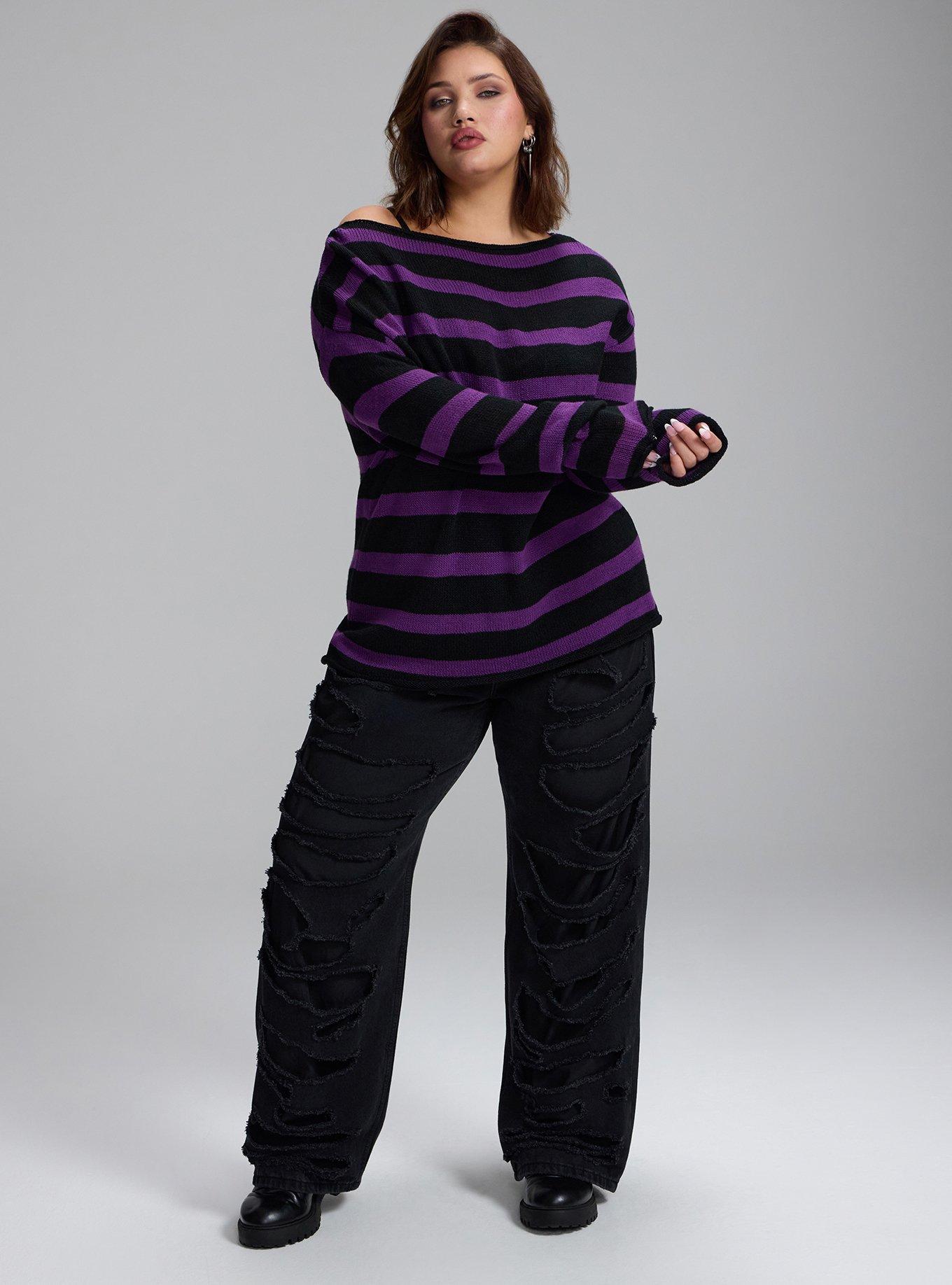 Nightfall Drop Shoulder Boatneck Sweater, BRETON STRIPE PURPLE, alternate
