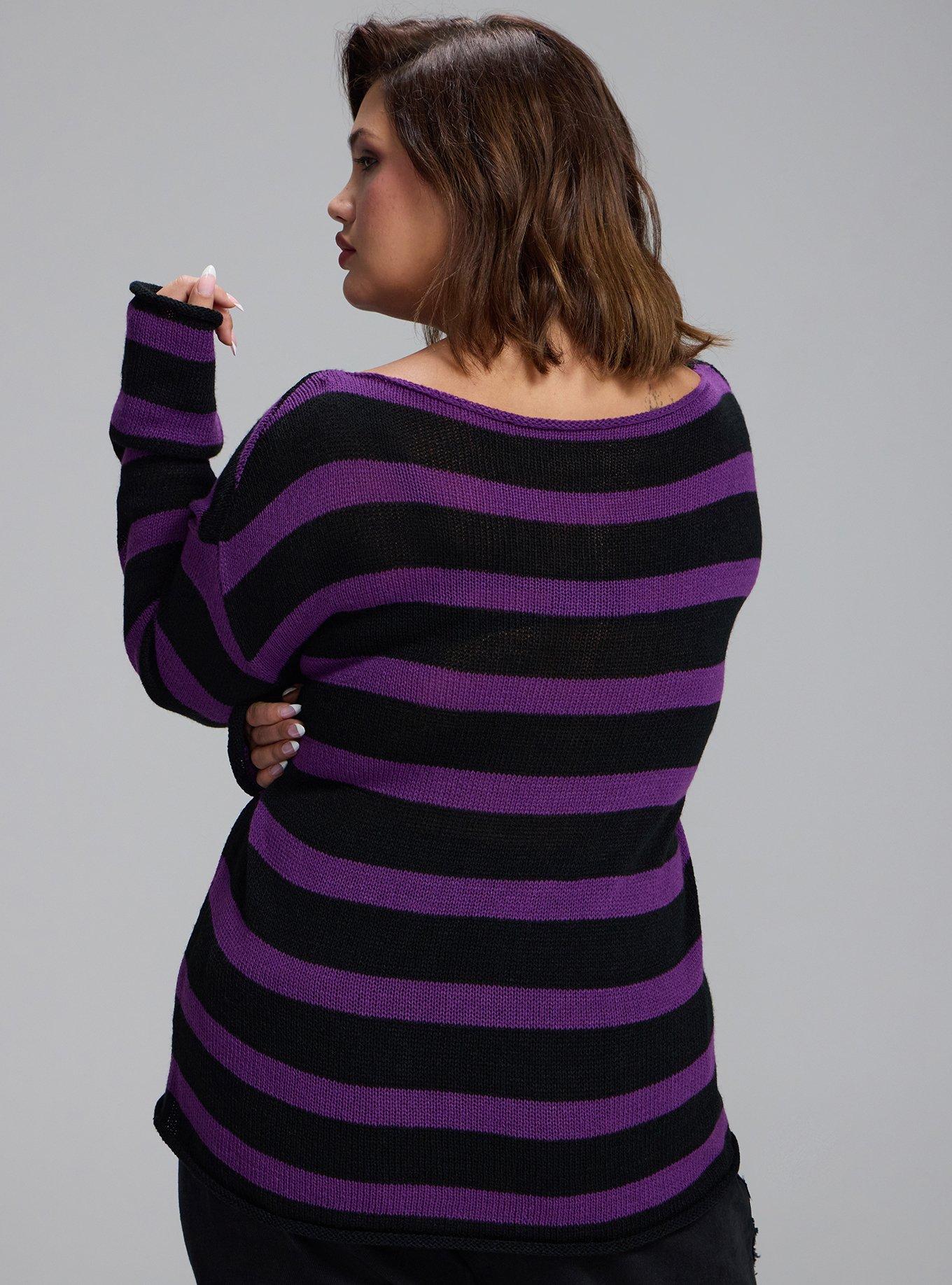 Nightfall Drop Shoulder Boatneck Sweater, BRETON STRIPE PURPLE, alternate