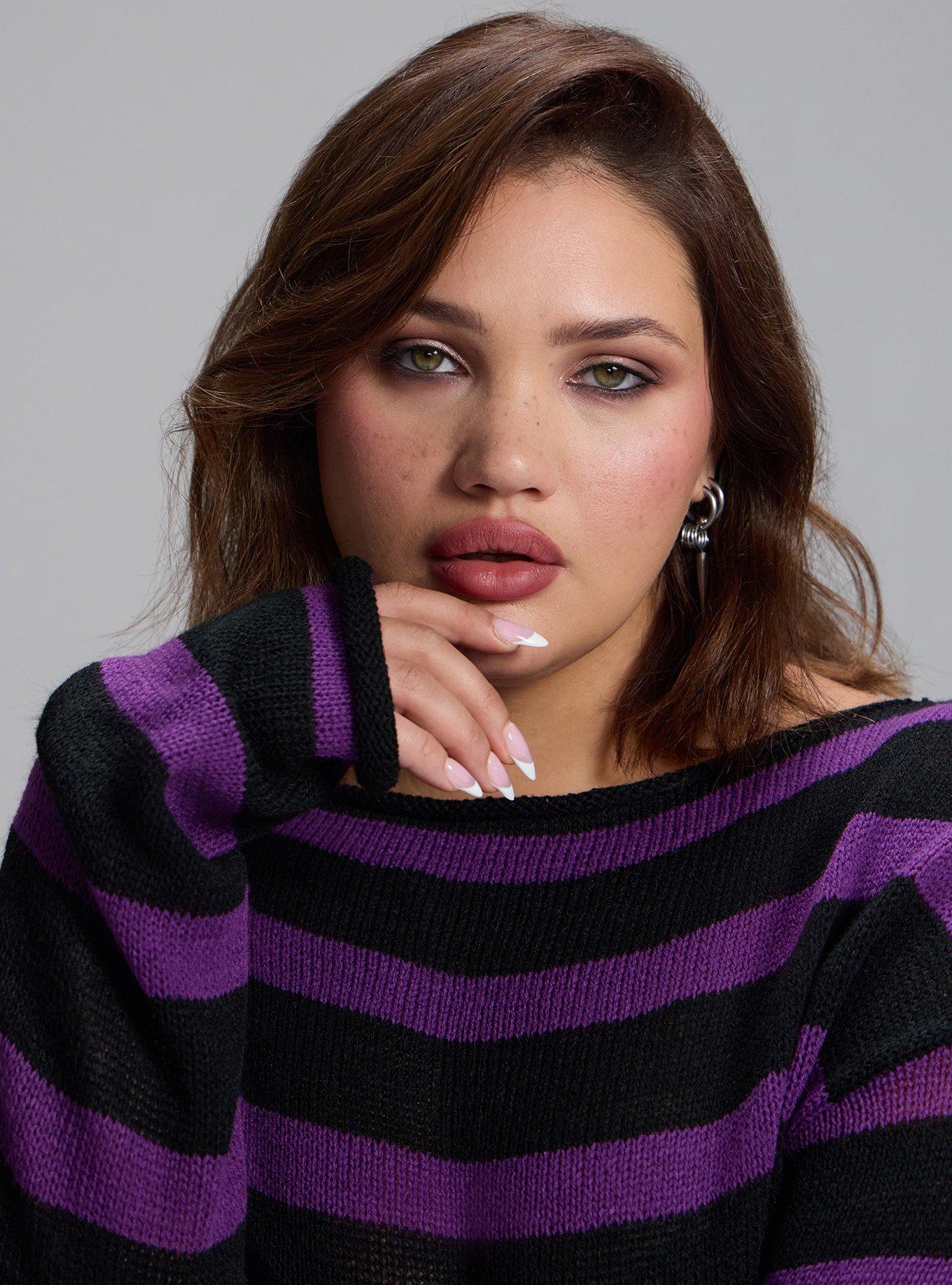 Nightfall Drop Shoulder Boatneck Sweater, BRETON STRIPE PURPLE, alternate