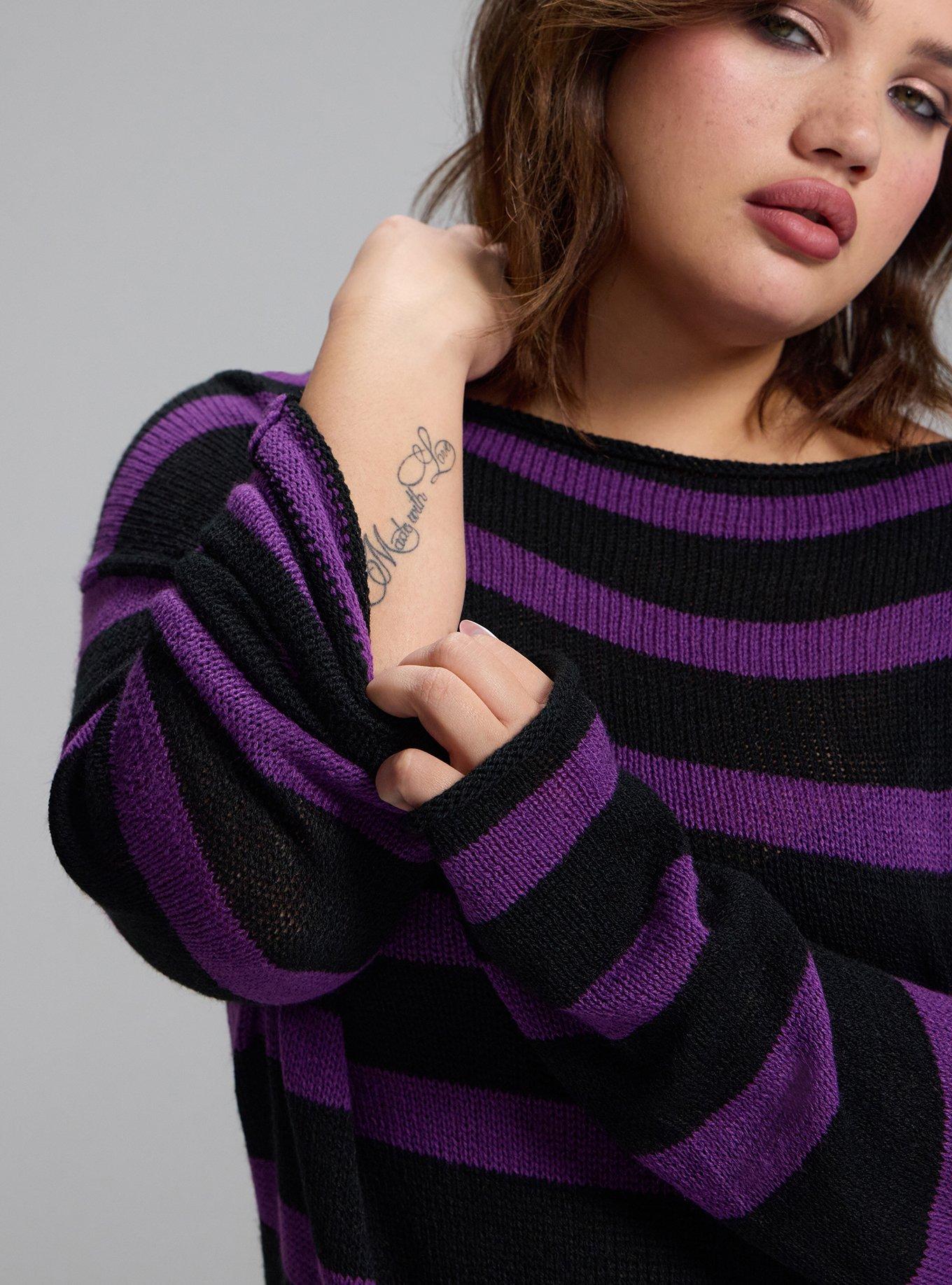 Nightfall Drop Shoulder Boatneck Sweater, BRETON STRIPE PURPLE, alternate