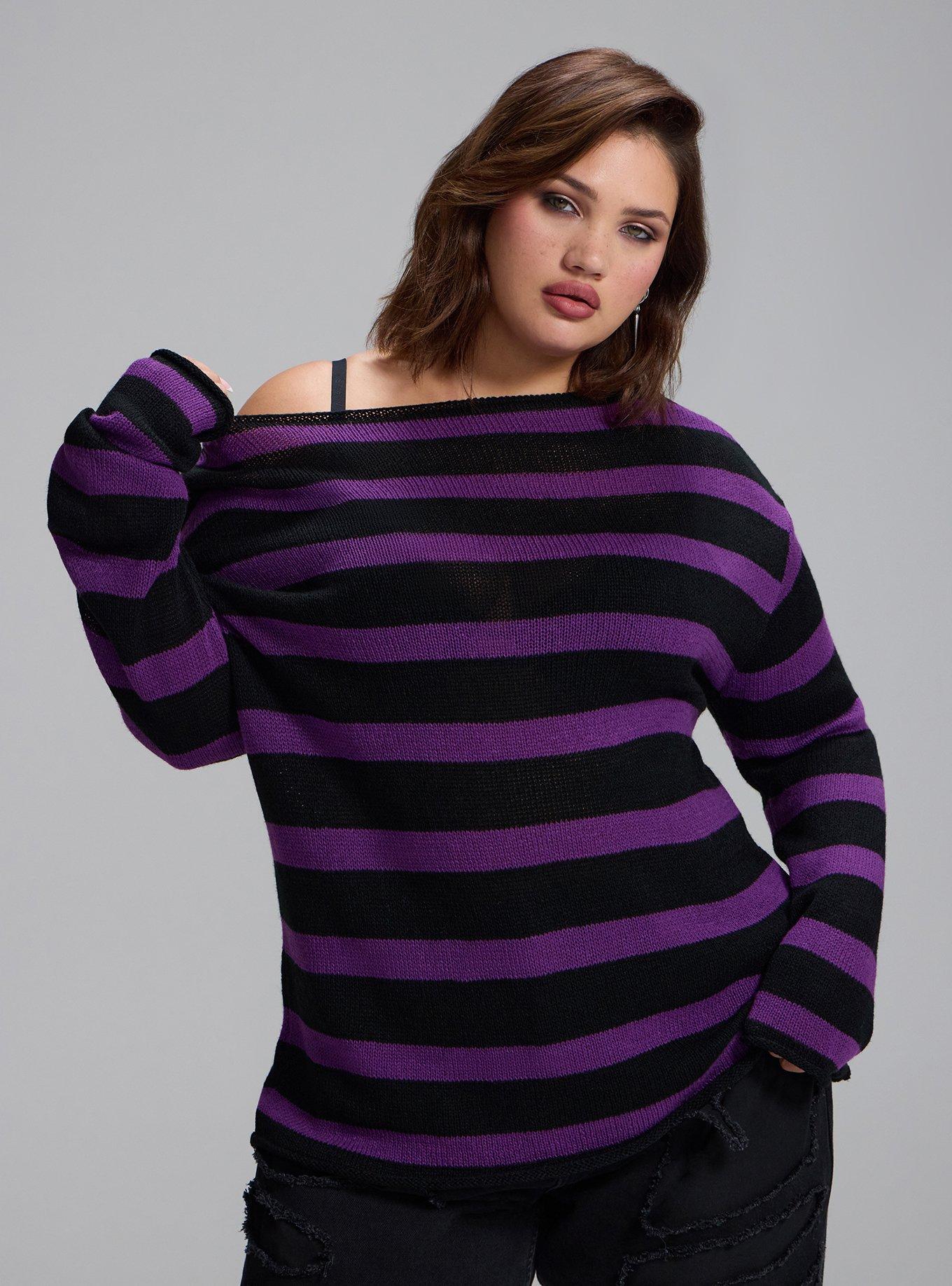 Nightfall Drop Shoulder Boatneck Sweater, BRETON STRIPE PURPLE, hi-res
