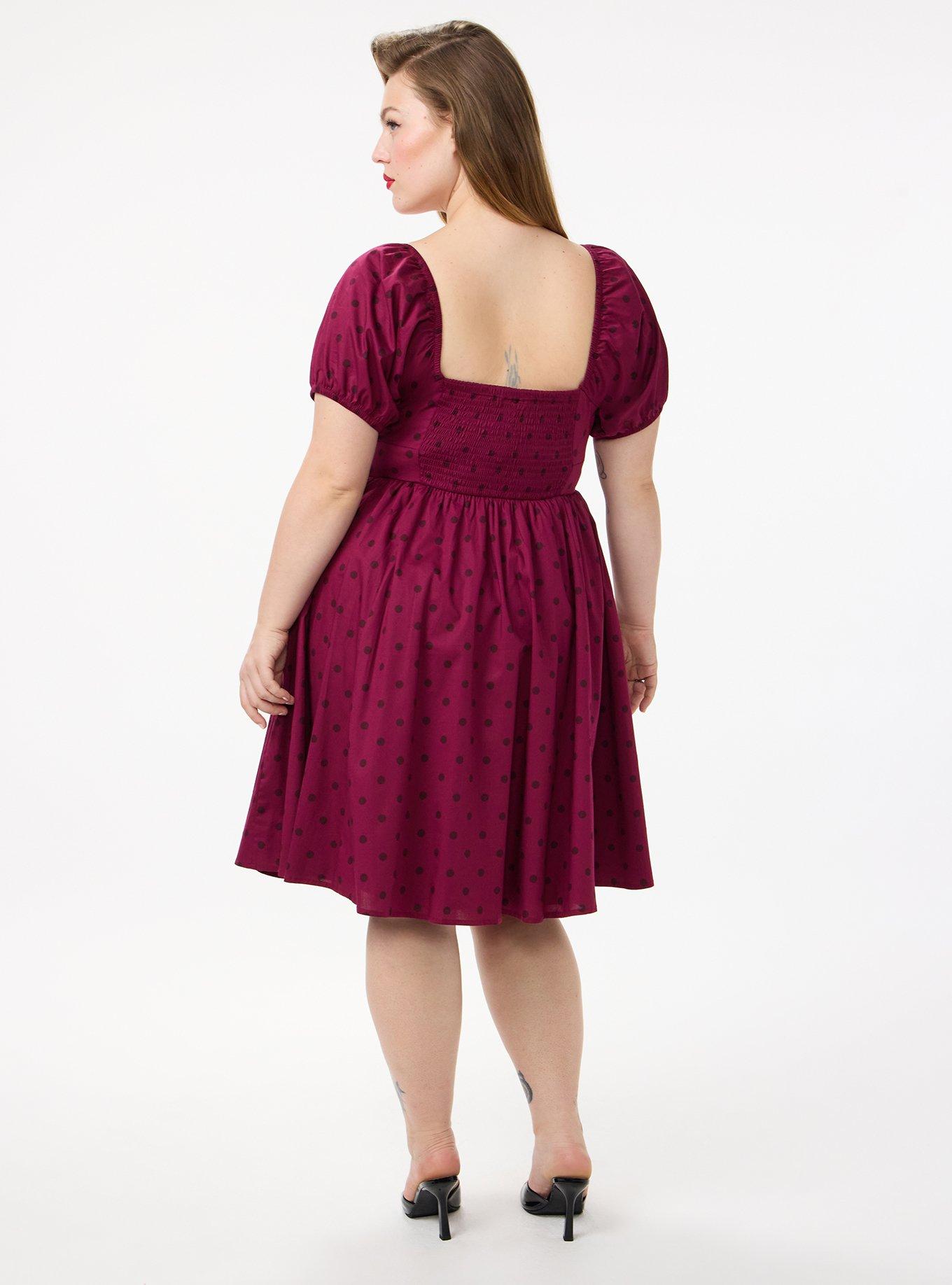 Retro Chic Belted Puff Sleeve Dress, DENNY DOT BURGUNDY, alternate