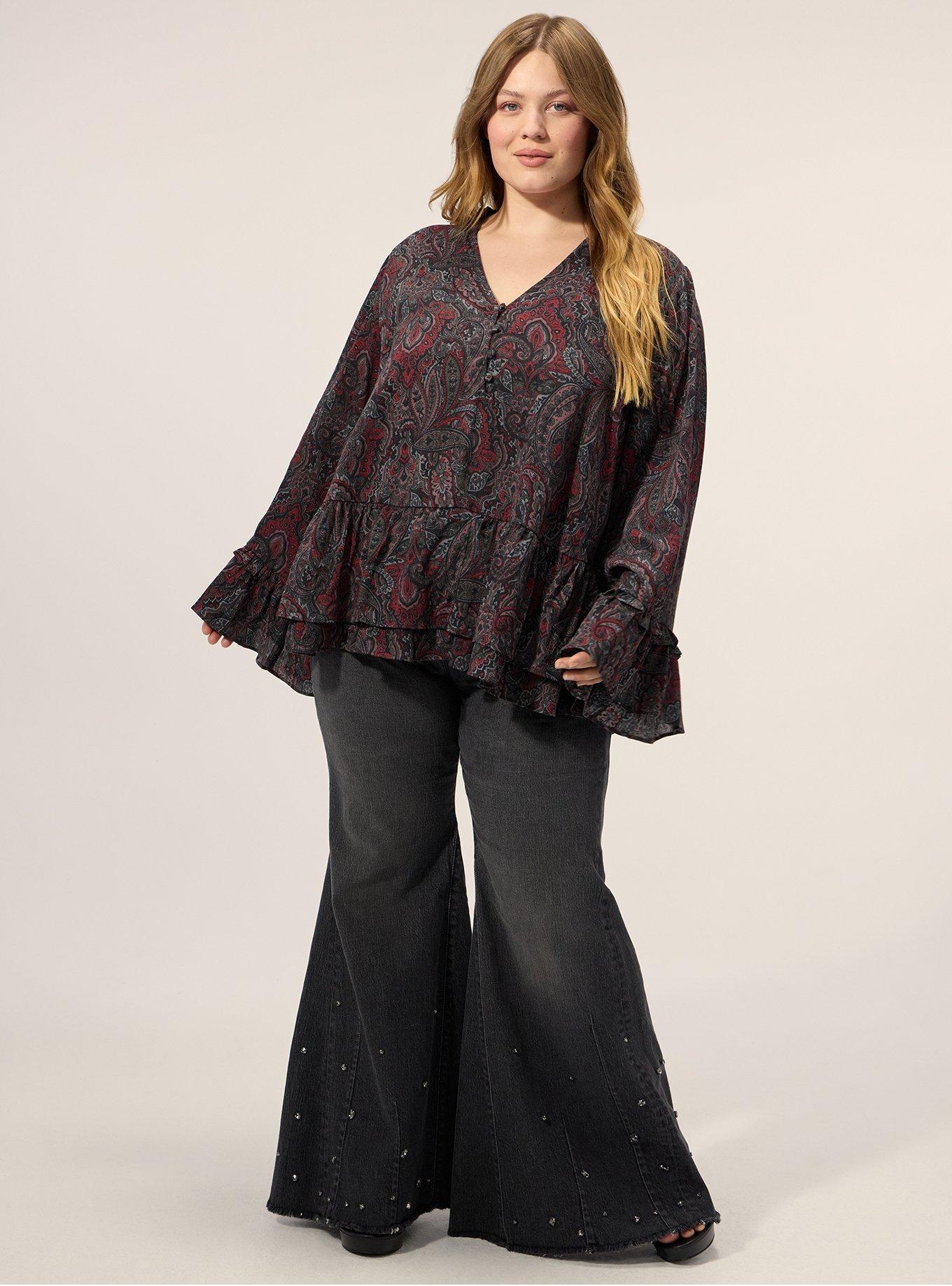 Festi Ruffle Neck Tiered Tunic Top, ORNATE DECORATION BURGUNDY DEEP BLACK, alternate