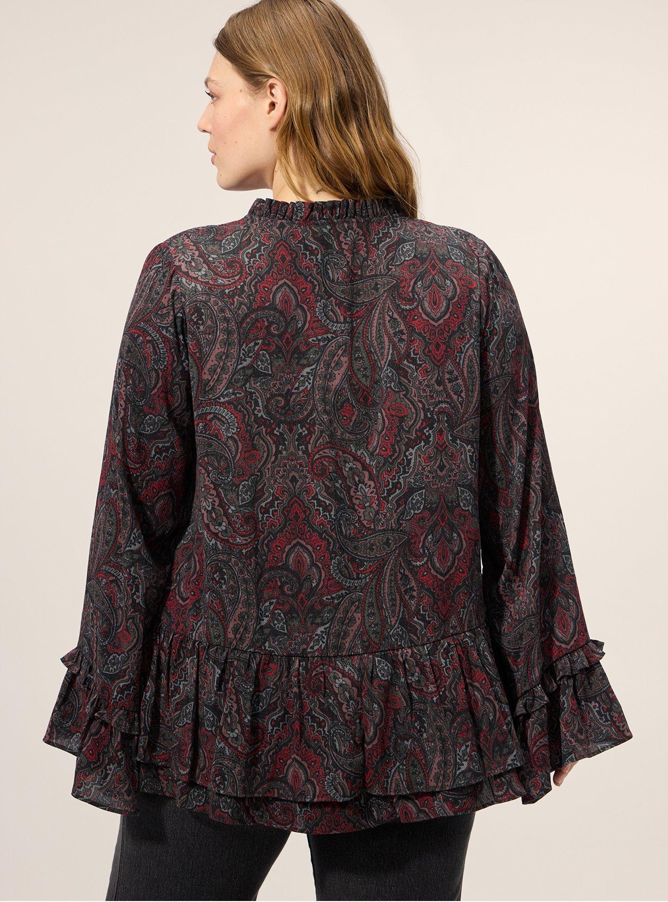 Festi Ruffle Neck Tiered Tunic Top, ORNATE DECORATION BURGUNDY DEEP BLACK, alternate
