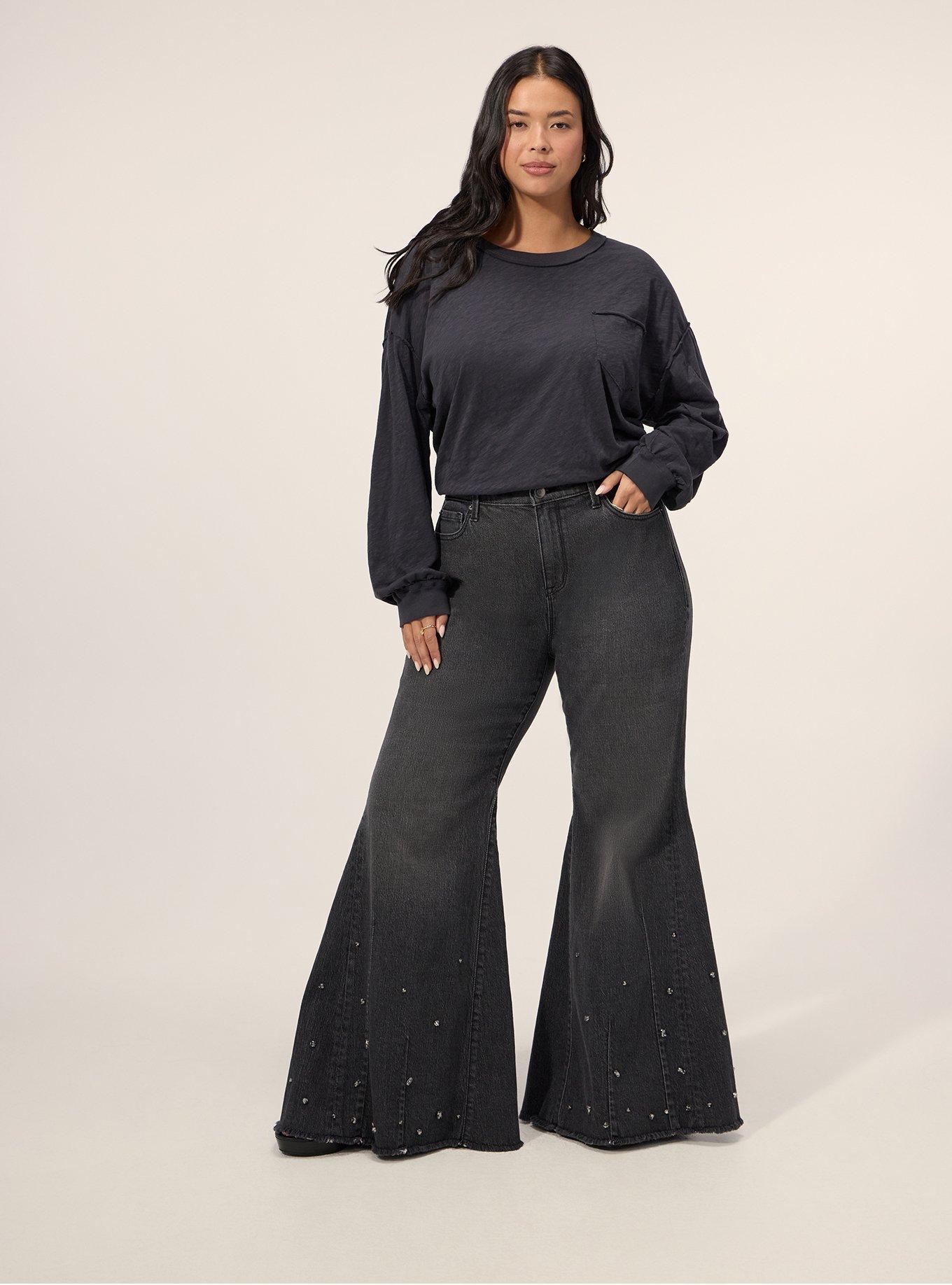 Festi Sky High Super Flare Rhinestone Jean, COAL MINE, hi-res