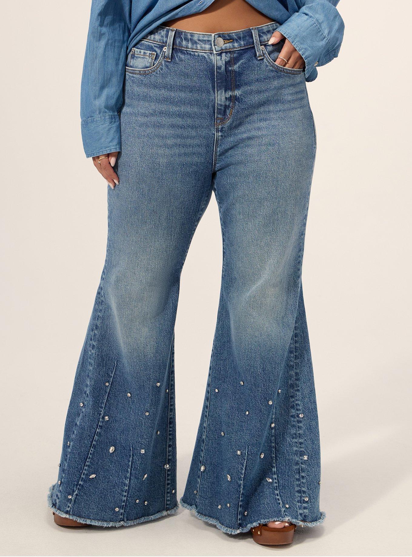 Plus Size Festi Sky High Super Flare Rhinestone Jean, BLUE LAGOON, alternate