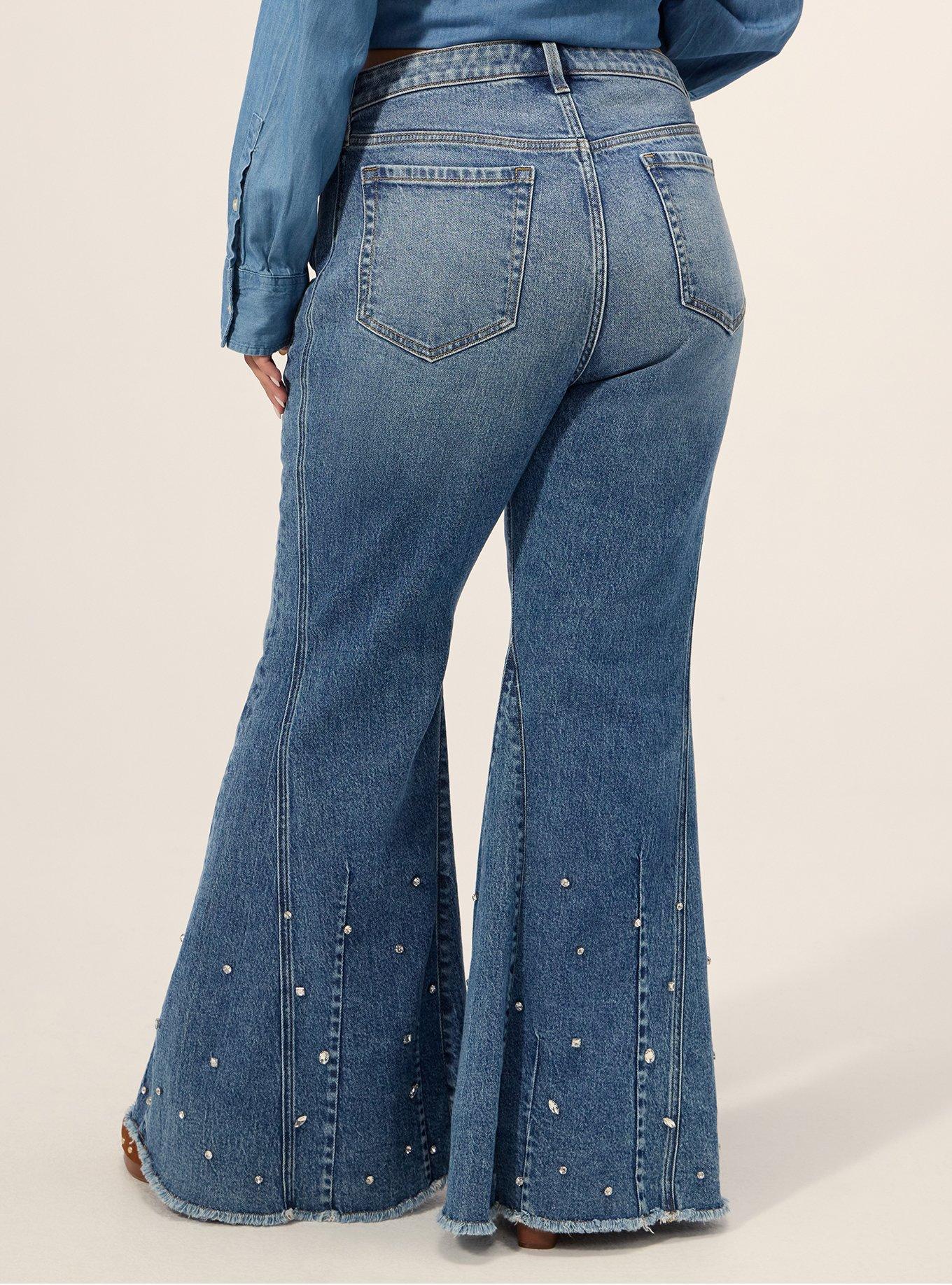 Plus Size Festi Sky High Super Flare Rhinestone Jean, BLUE LAGOON, alternate
