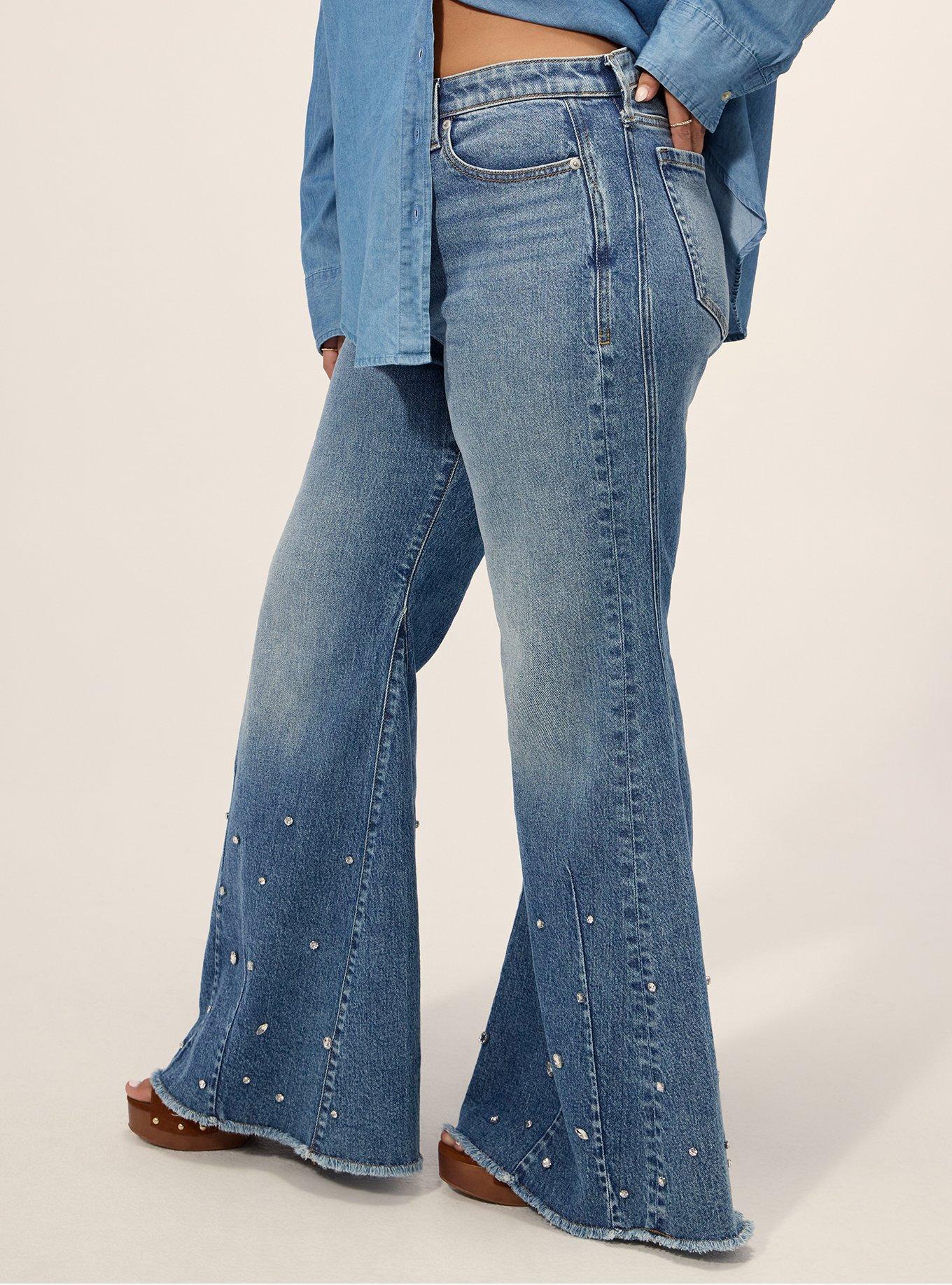 Plus Size Festi Sky High Super Flare Rhinestone Jean, BLUE LAGOON, alternate