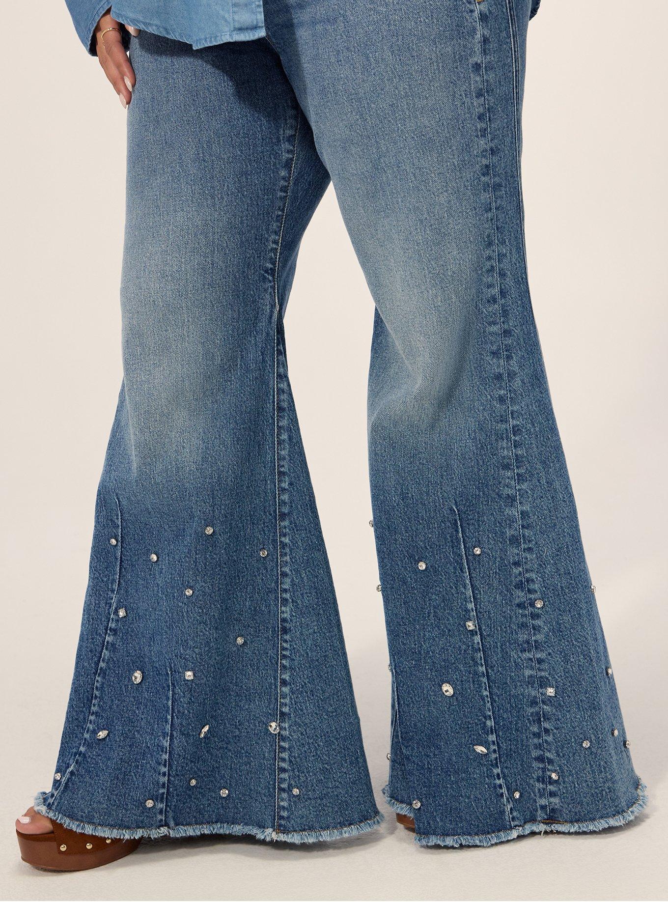 Plus Size Festi Sky High Super Flare Rhinestone Jean, BLUE LAGOON, alternate