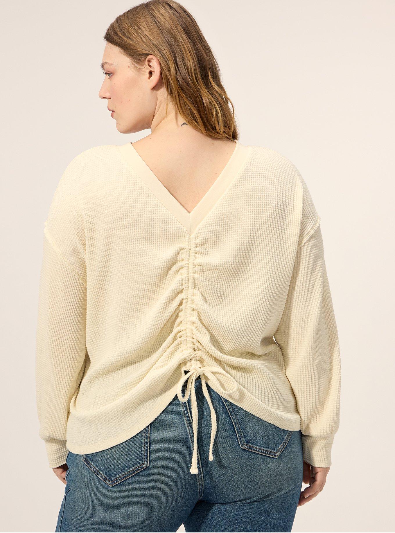 Plus Size Festi Reversible Ruched Waffle Crop Top, SEEDPEARL, alternate
