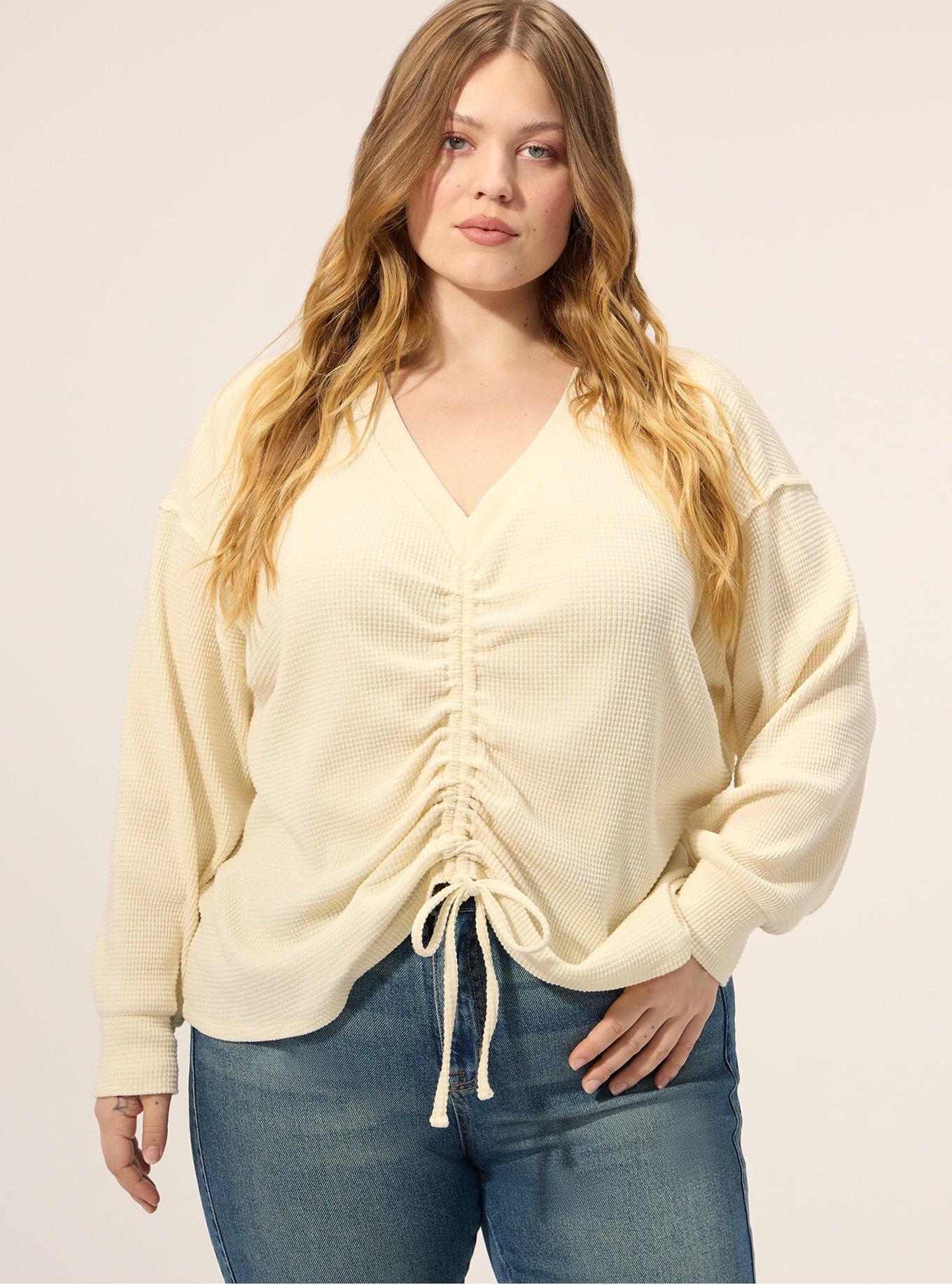 Plus Size Festi Reversible Ruched Waffle Crop Top, SEEDPEARL, alternate