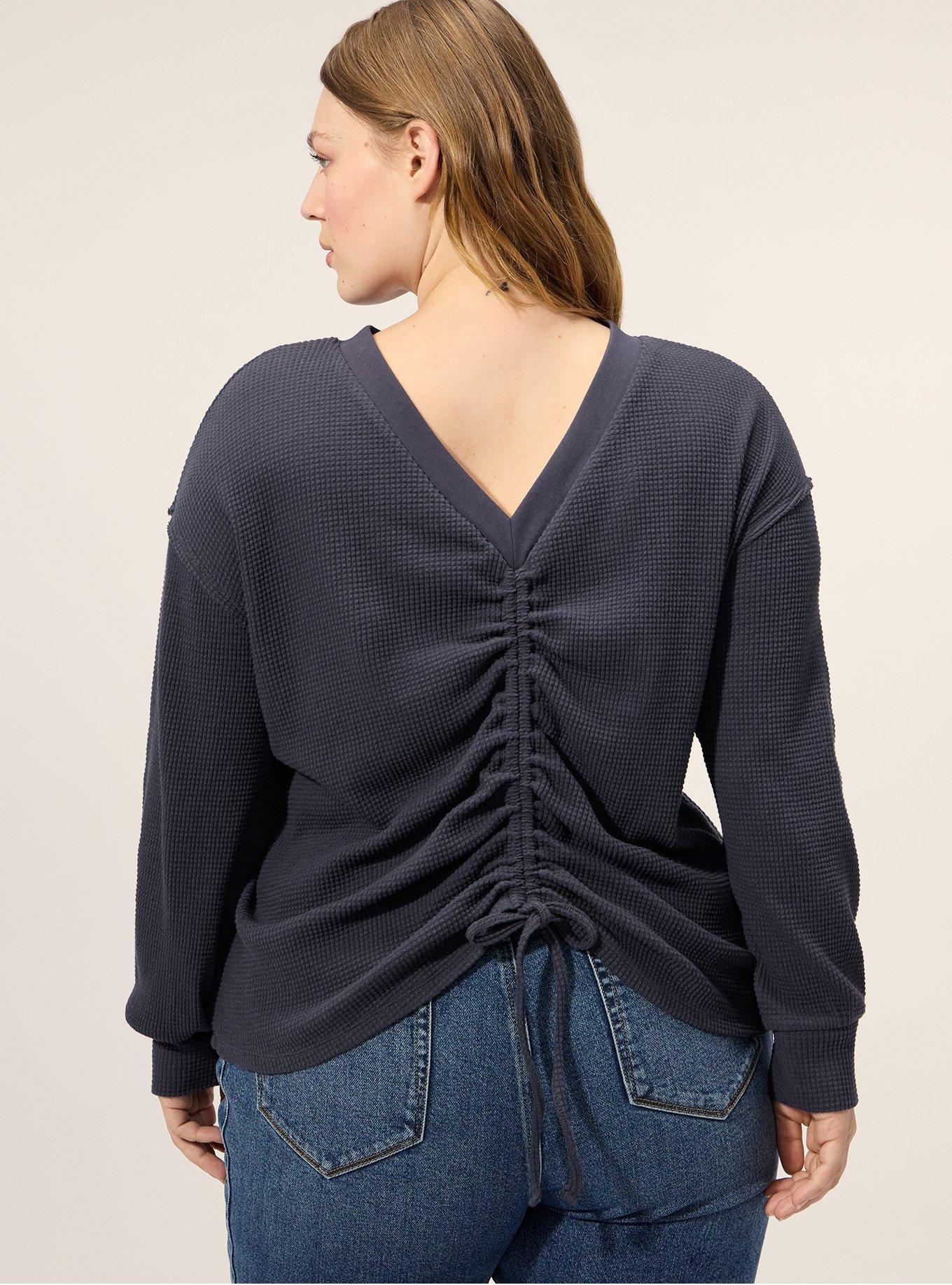 Plus Size Festi Reversible Ruched Waffle Crop Top, GRAPHITE, alternate