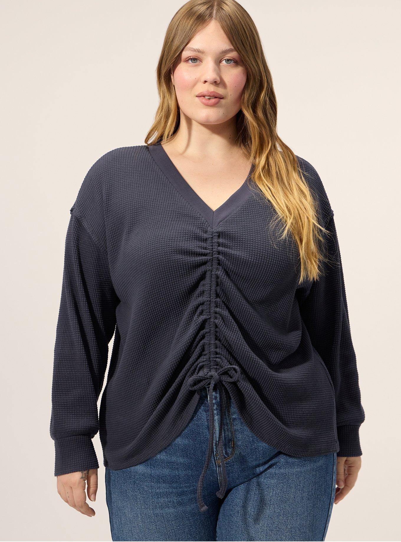 Plus Size Festi Reversible Ruched Waffle Crop Top, GRAPHITE, alternate