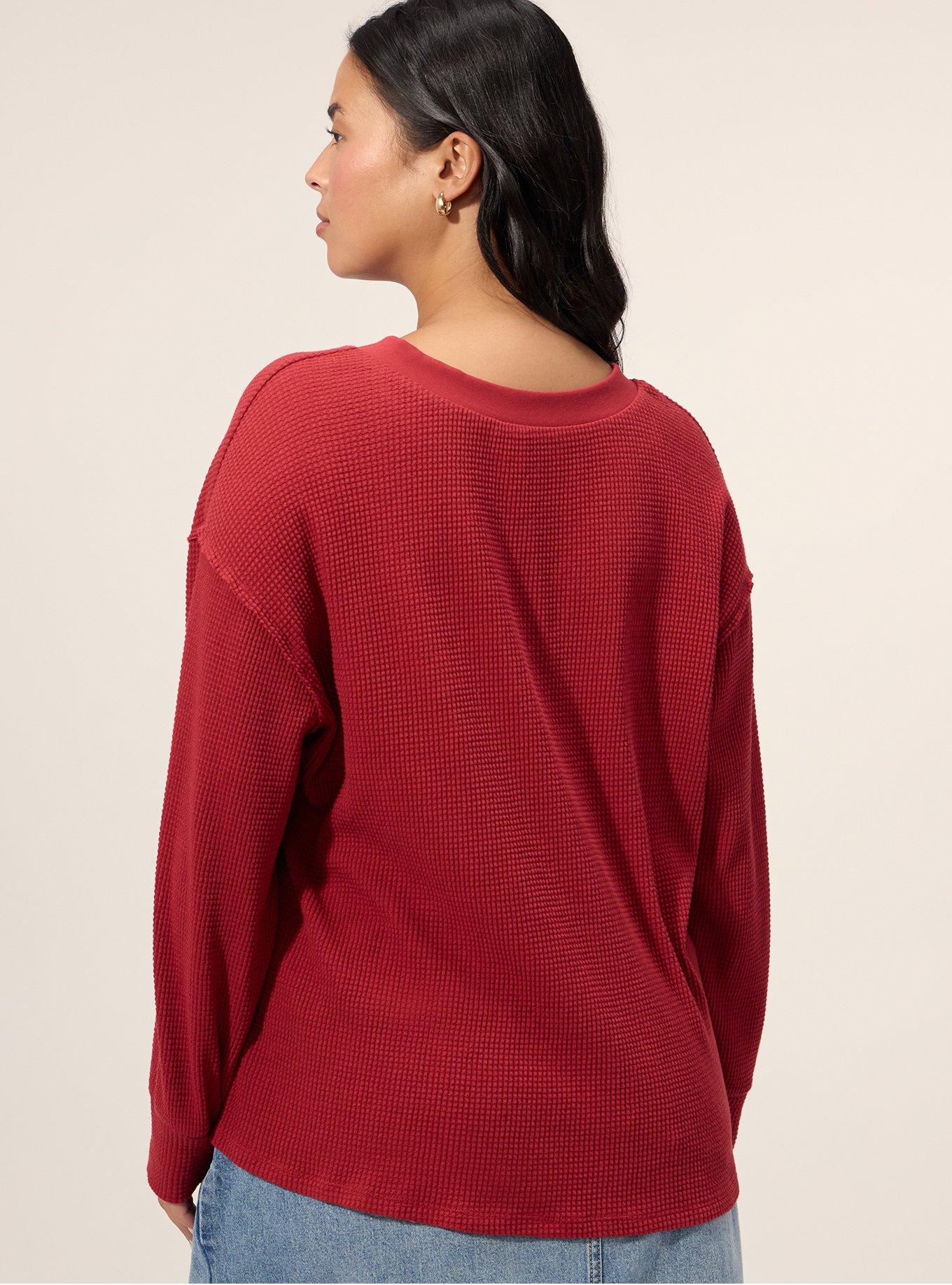 Plus Size Festi Reversible Ruched Waffle Crop Top, KARANDA RED, alternate