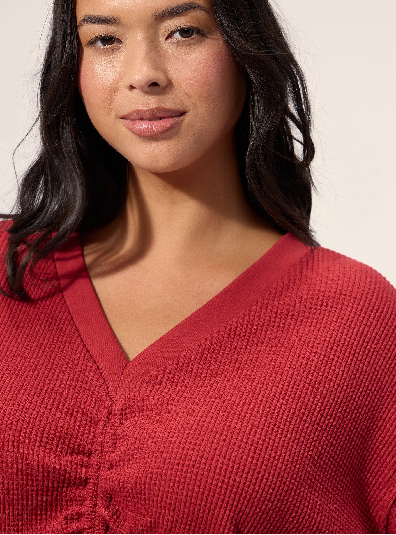 Plus Size Festi Reversible Ruched Waffle Crop Top, KARANDA RED, alternate