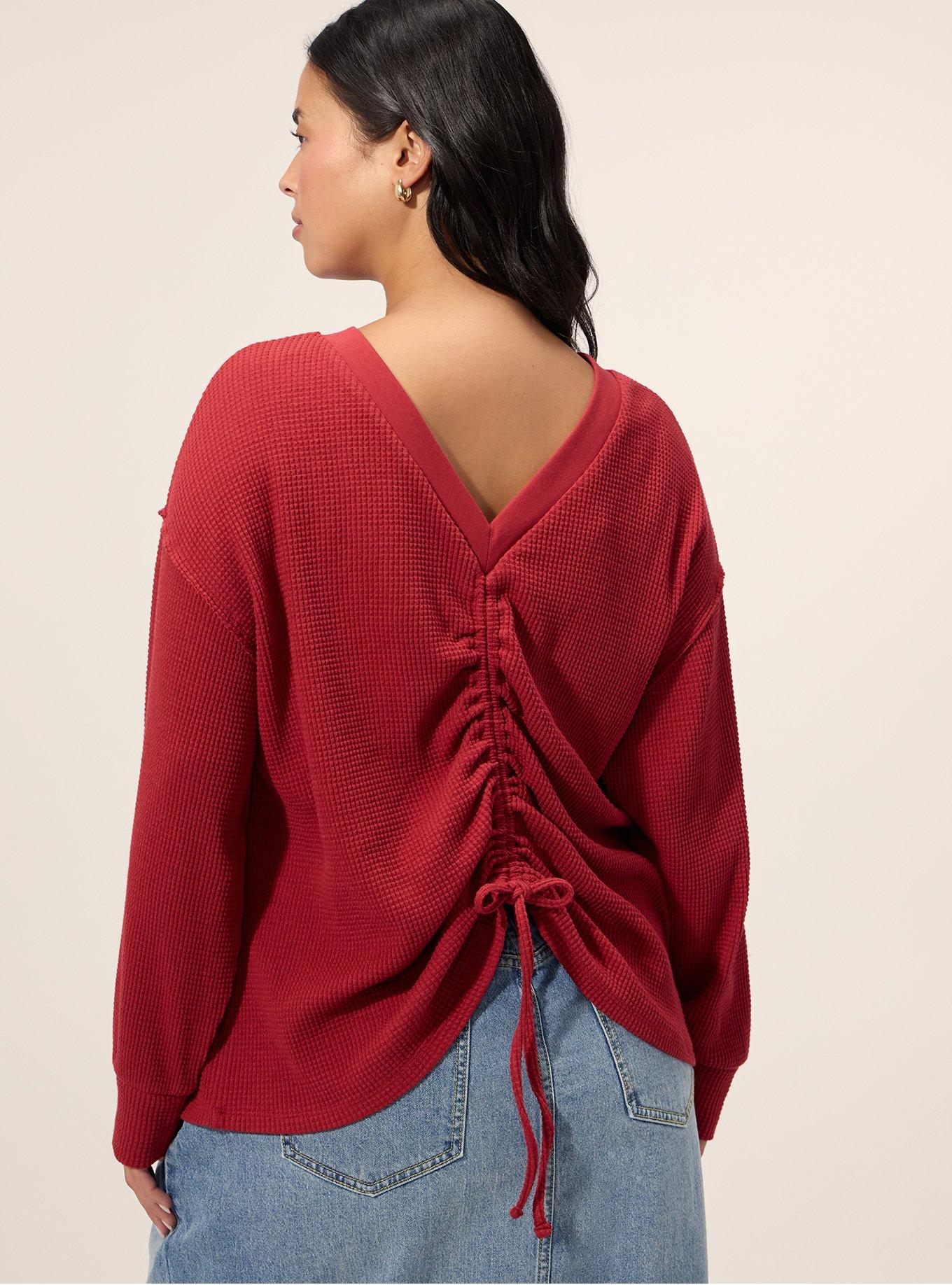 Plus Size Festi Reversible Ruched Waffle Crop Top, KARANDA RED, alternate