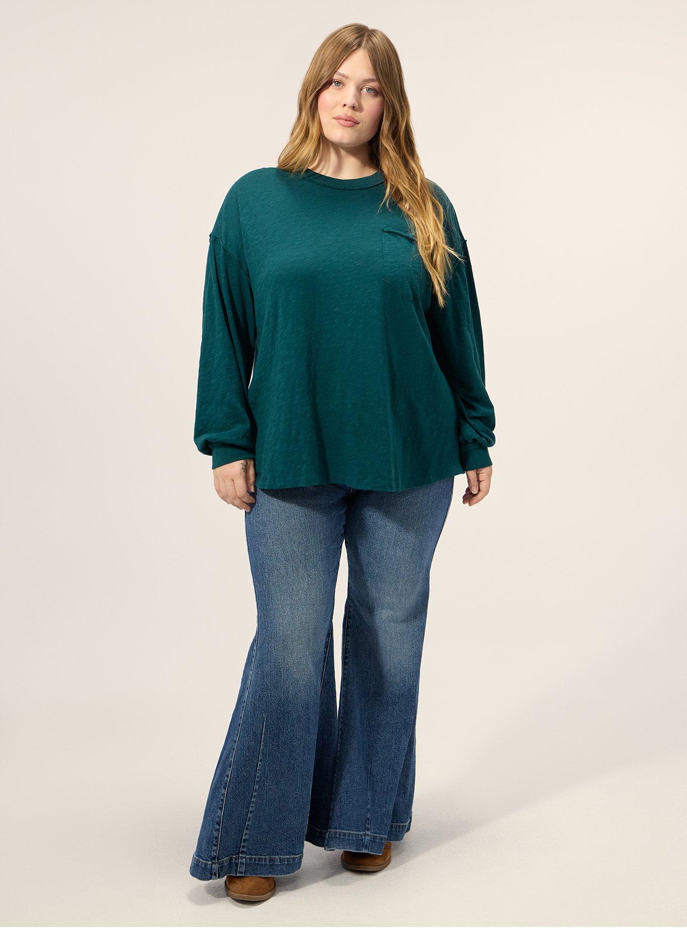 Festi Oversized Long Sleeve Pocket Tee, DARK SEA, alternate