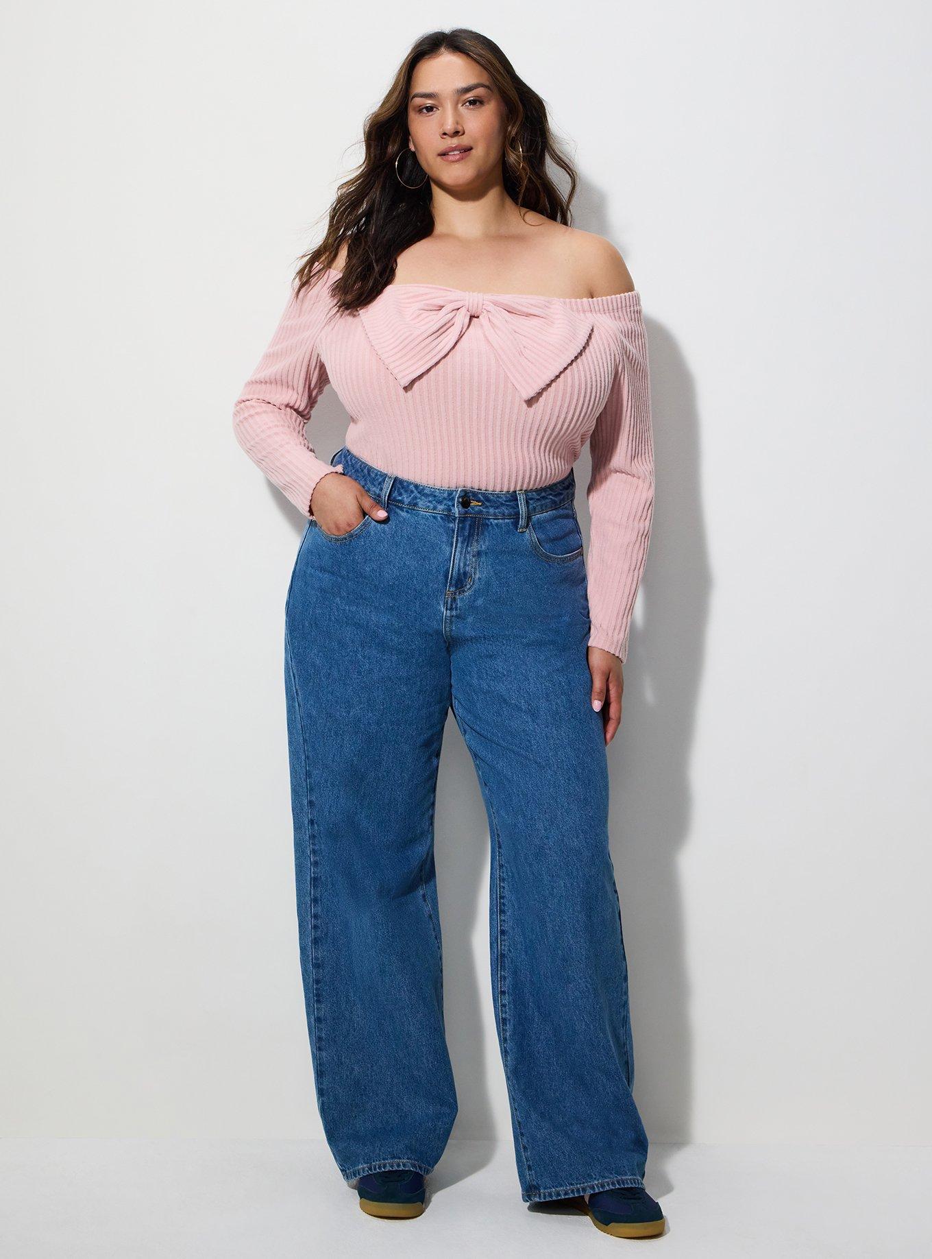 Plus Size LoveSick Low-Rise Ultra Loose Jean with Embroidery, MEDIUM WASH, hi-res