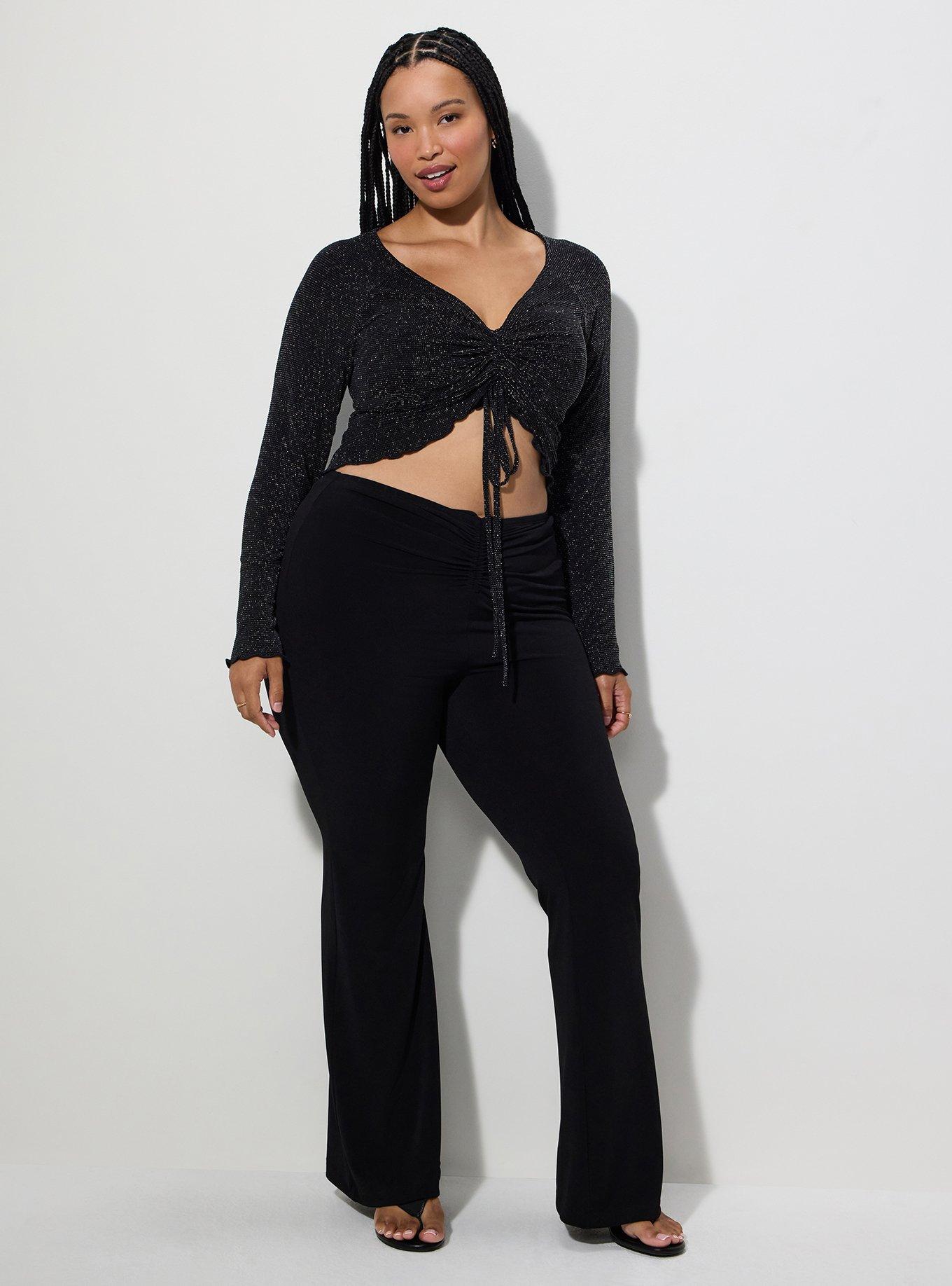 Lovesick Cinch Front Sparkle Knit Top, DEEP BLACK, alternate