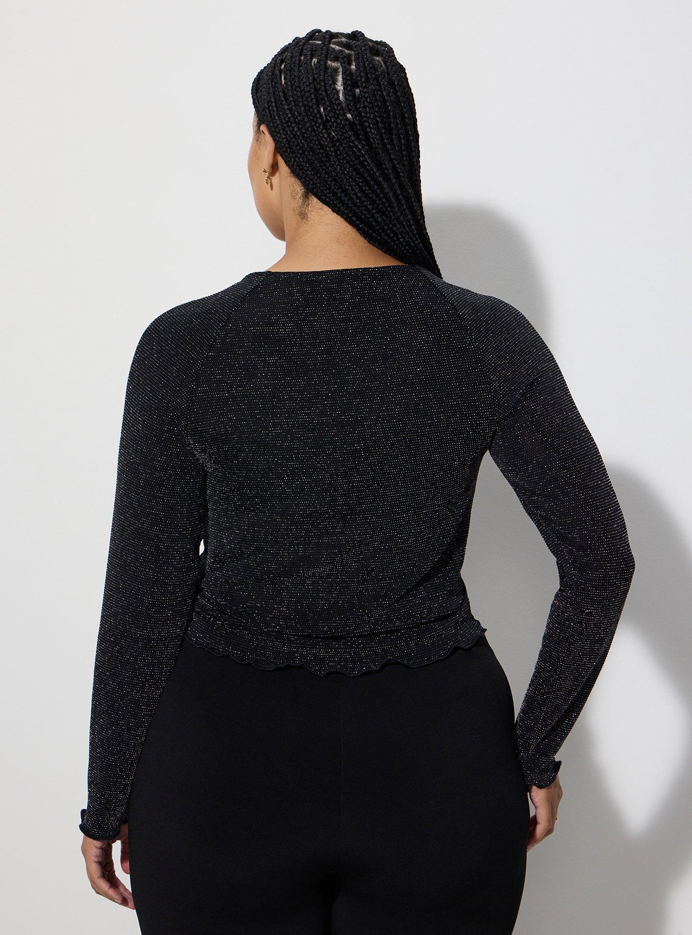 Lovesick Cinch Front Sparkle Knit Top, DEEP BLACK, alternate