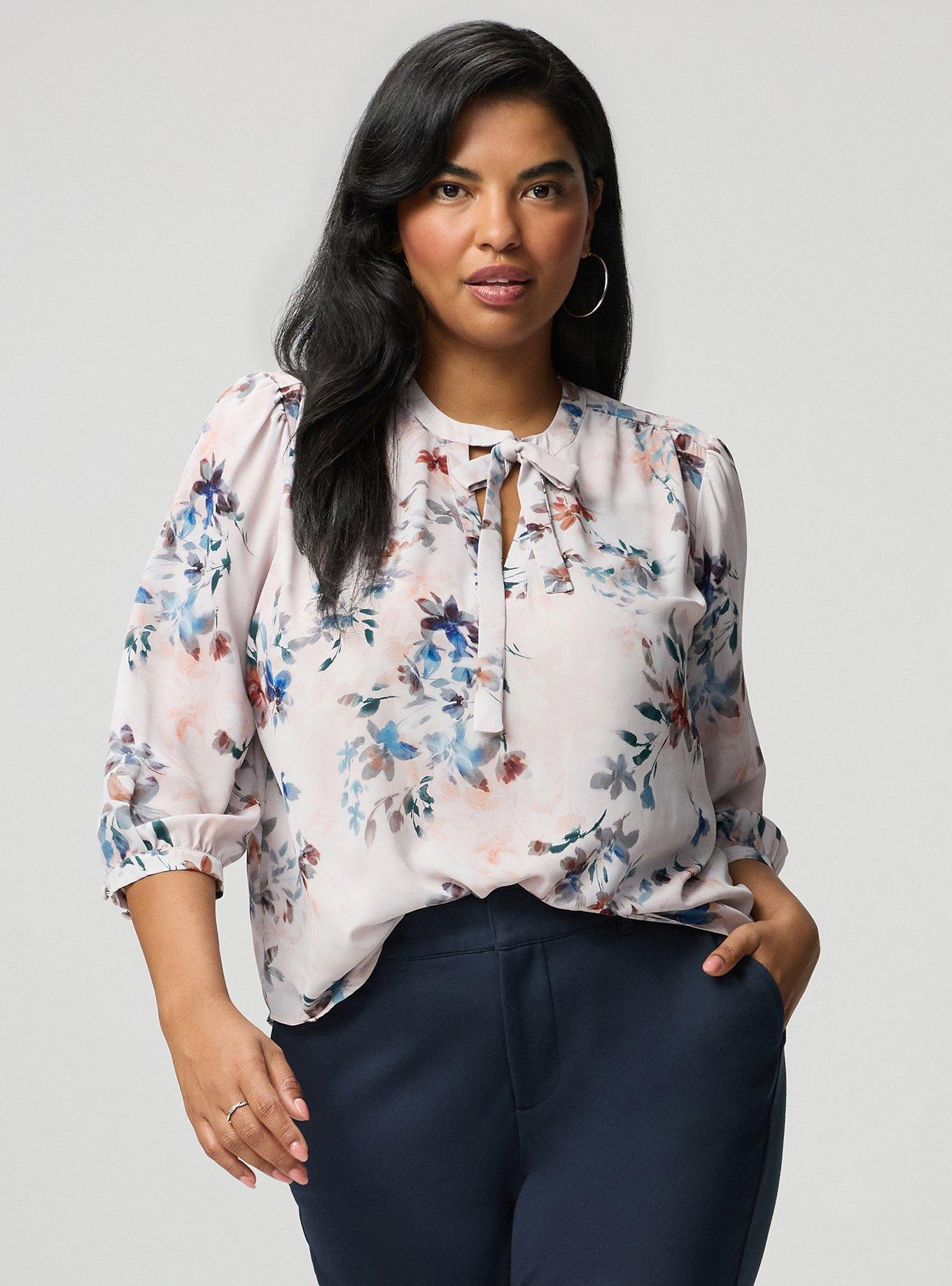 Georgette Tie Blouse, GABLE FLORAL IVORY, alternate