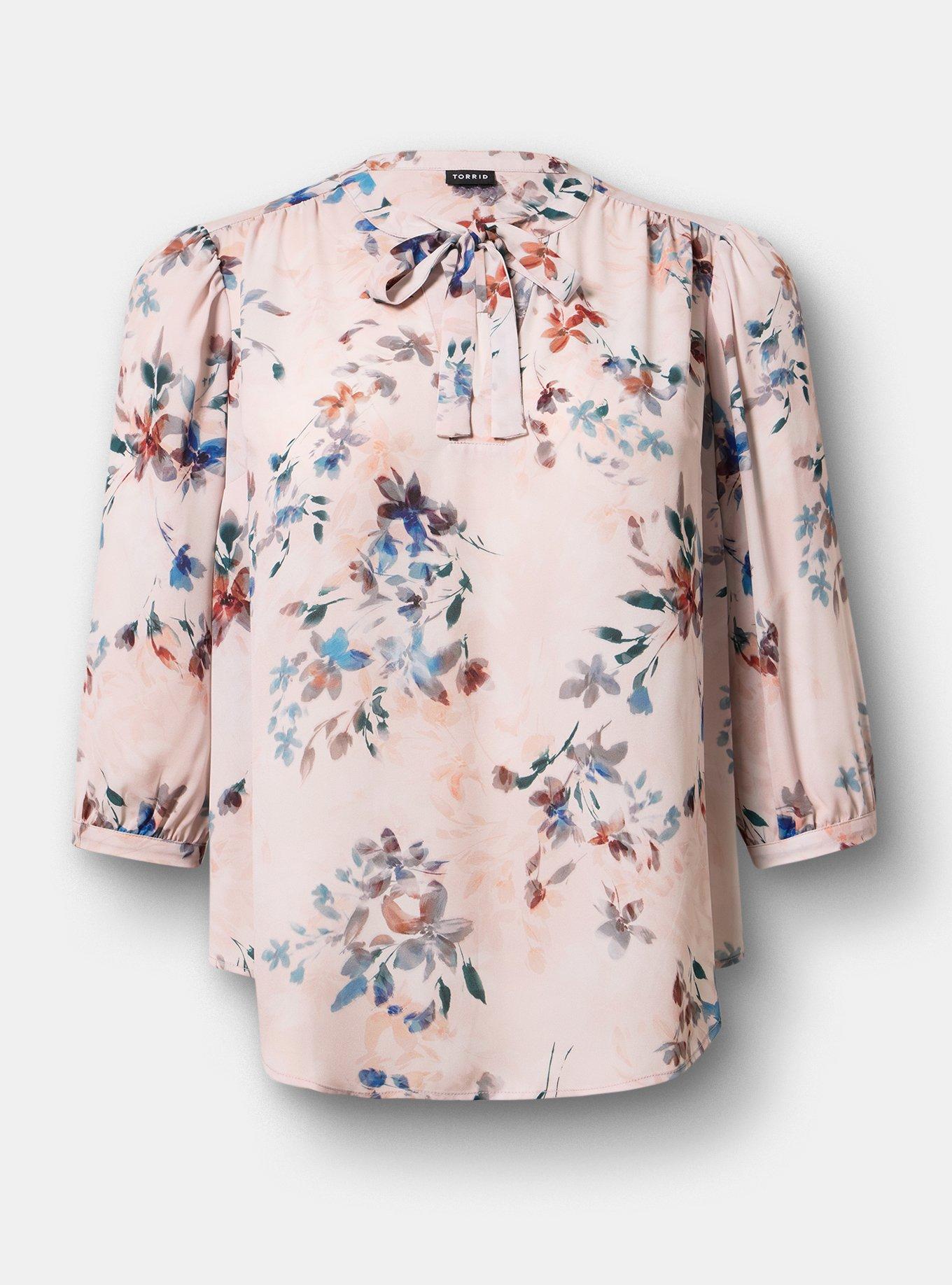 Georgette Tie Blouse, GABLE FLORAL IVORY, flat