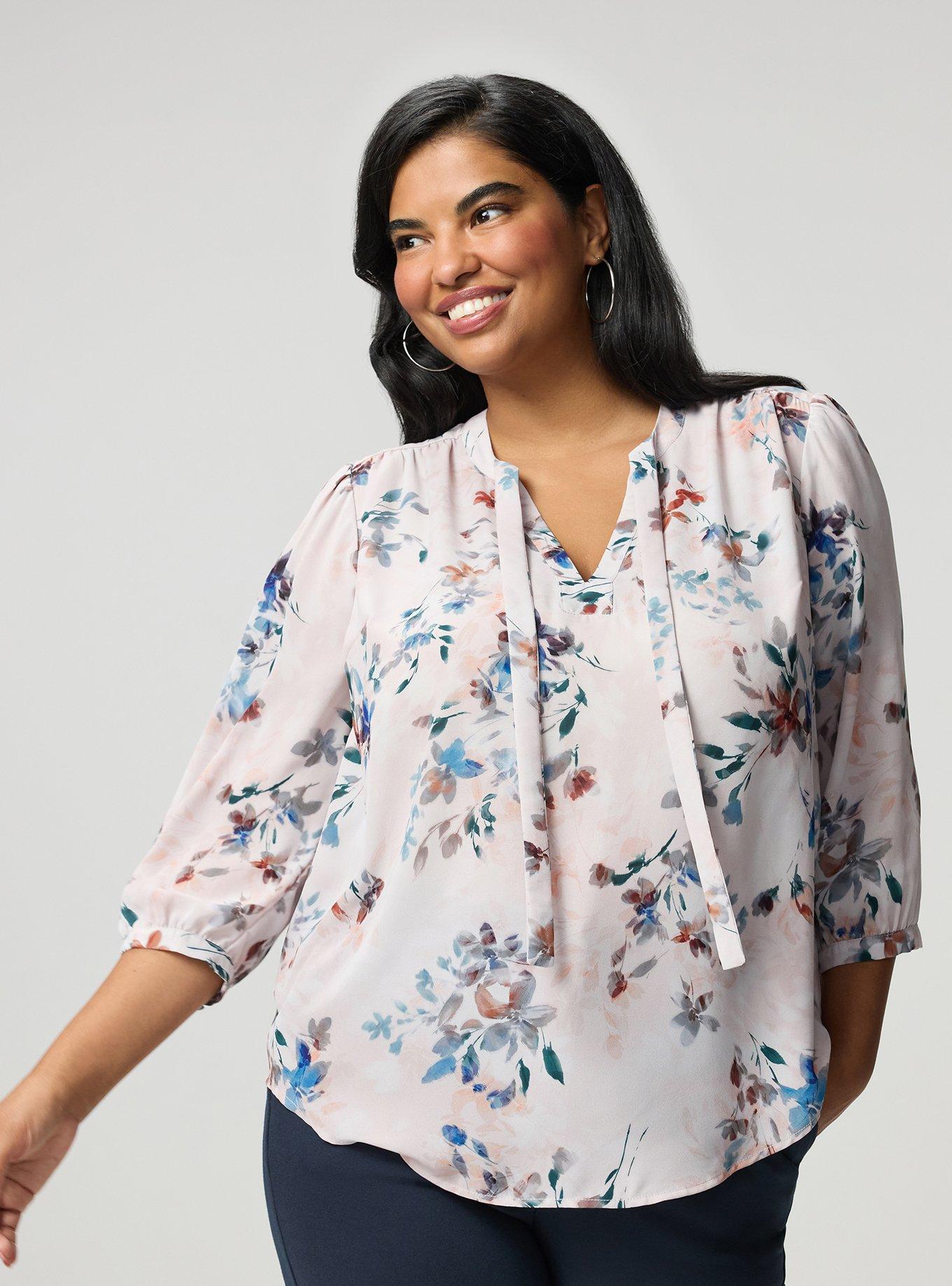 Georgette Tie Blouse, GABLE FLORAL IVORY, hi-res