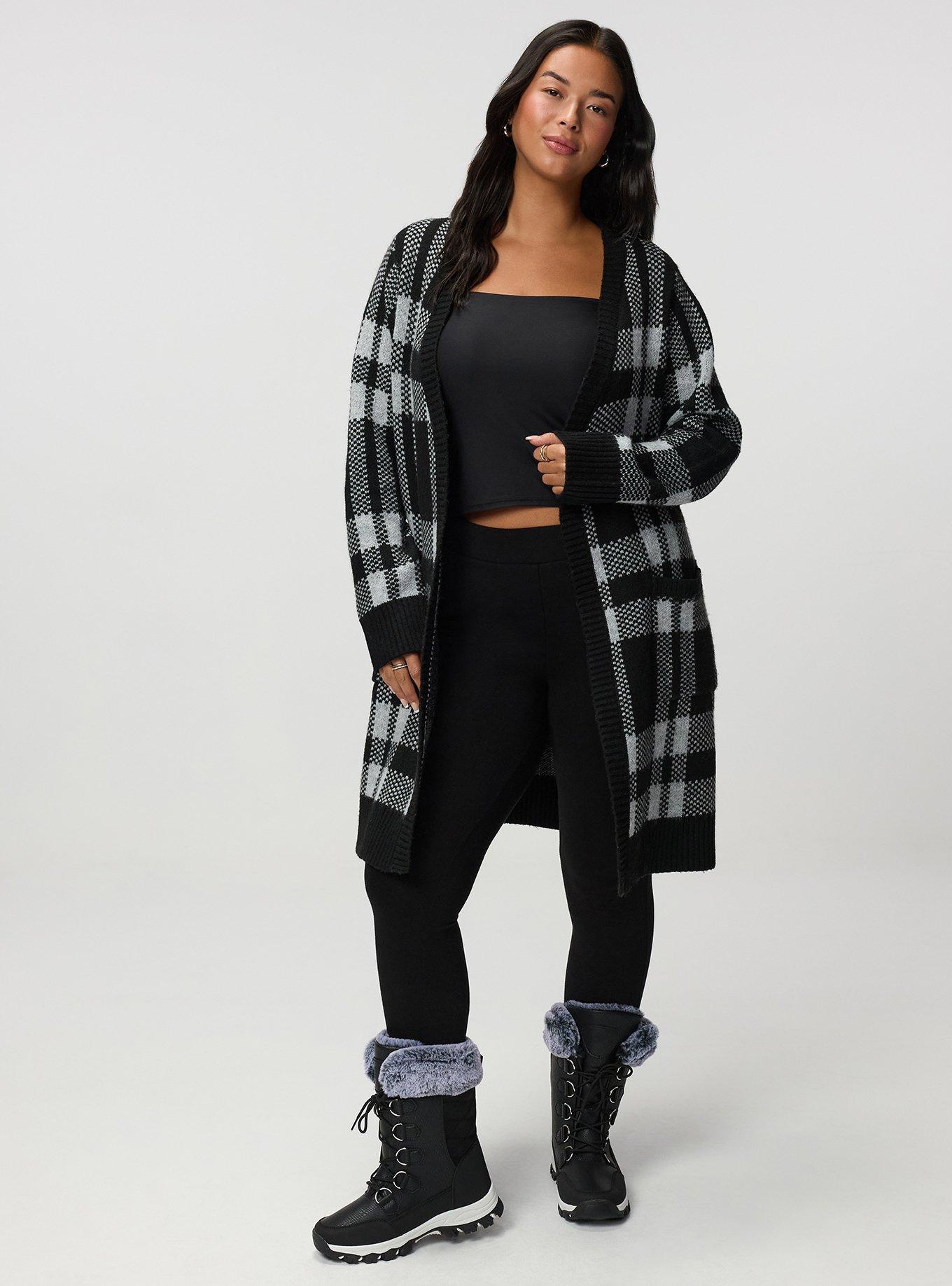 Open Front Cardigan, DEEP BLACK WHISPER WHITE PLAID, alternate