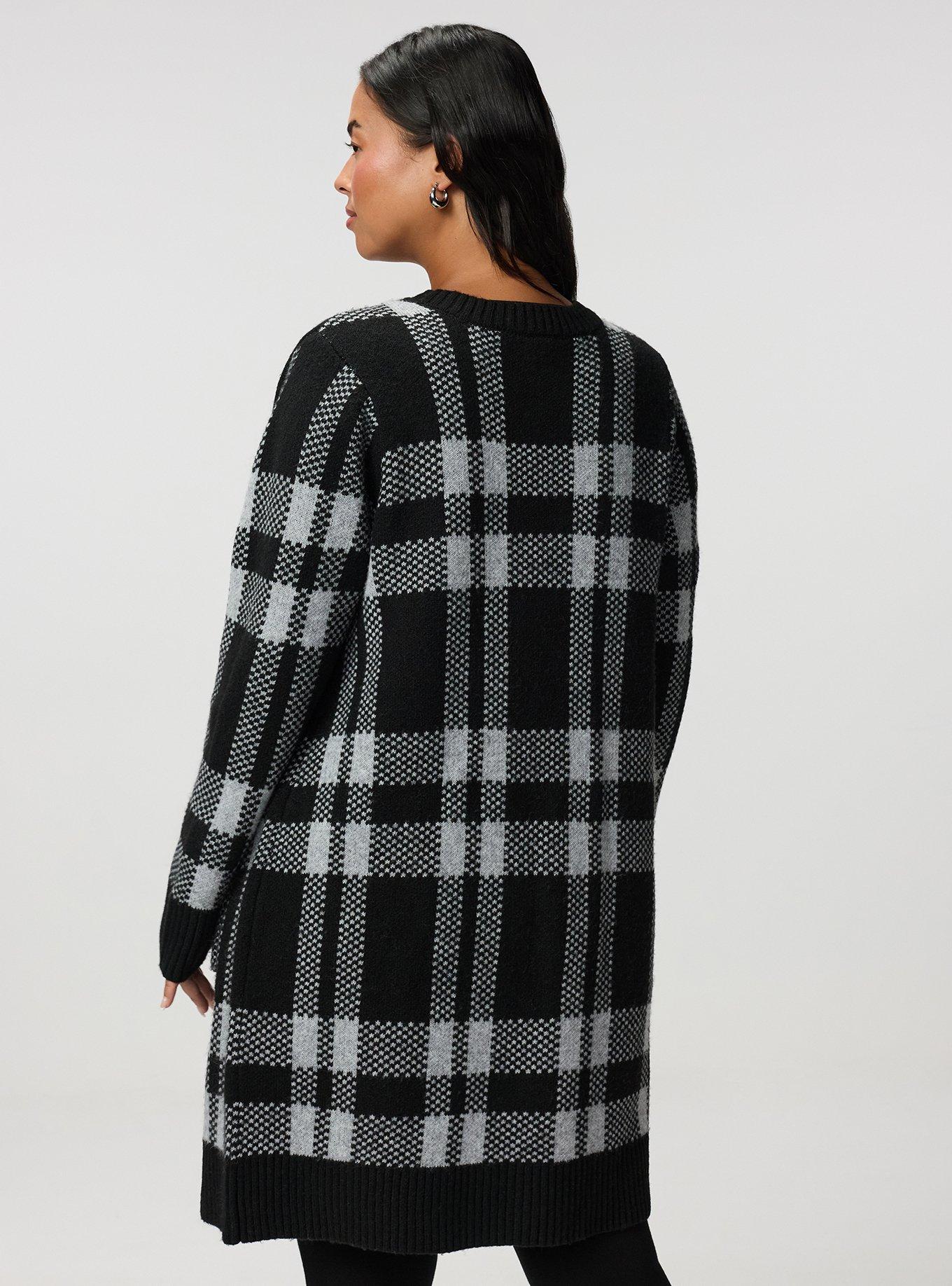Open Front Cardigan, DEEP BLACK WHISPER WHITE PLAID, alternate