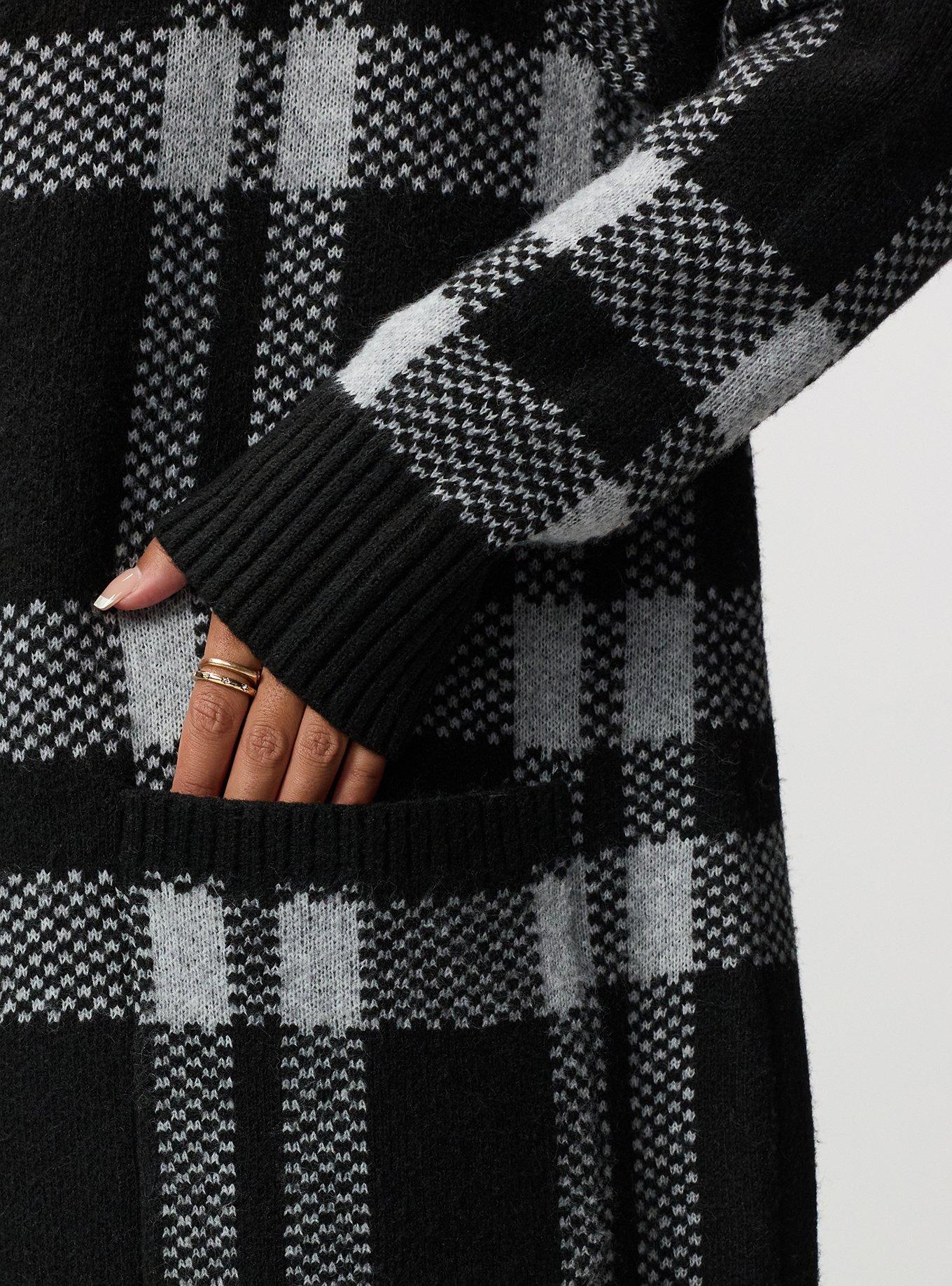 Open Front Cardigan, DEEP BLACK WHISPER WHITE PLAID, alternate