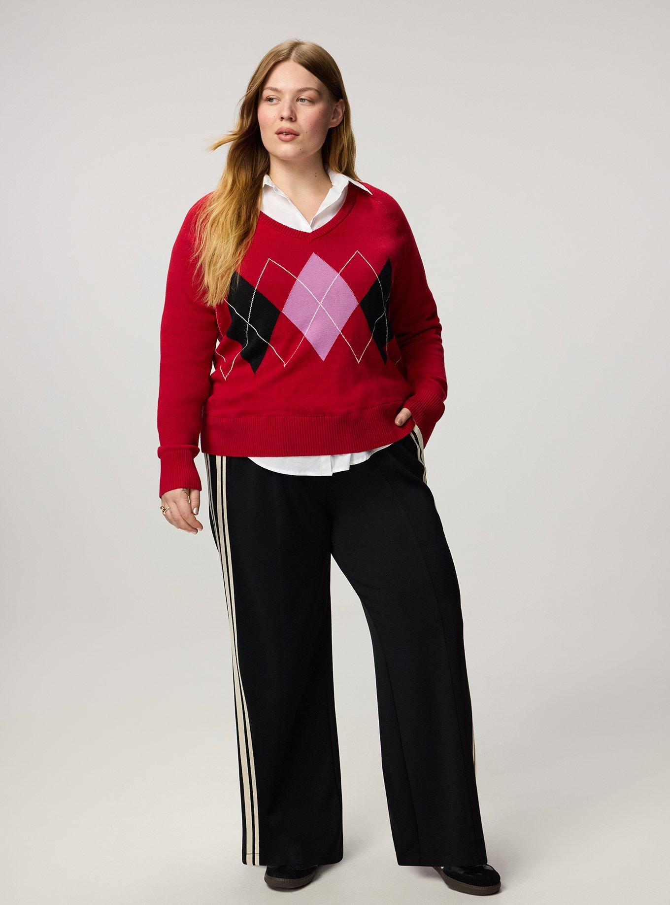 V-Neck Pullover Sweater, JESTER RED VIOLA ARGYLE, alternate
